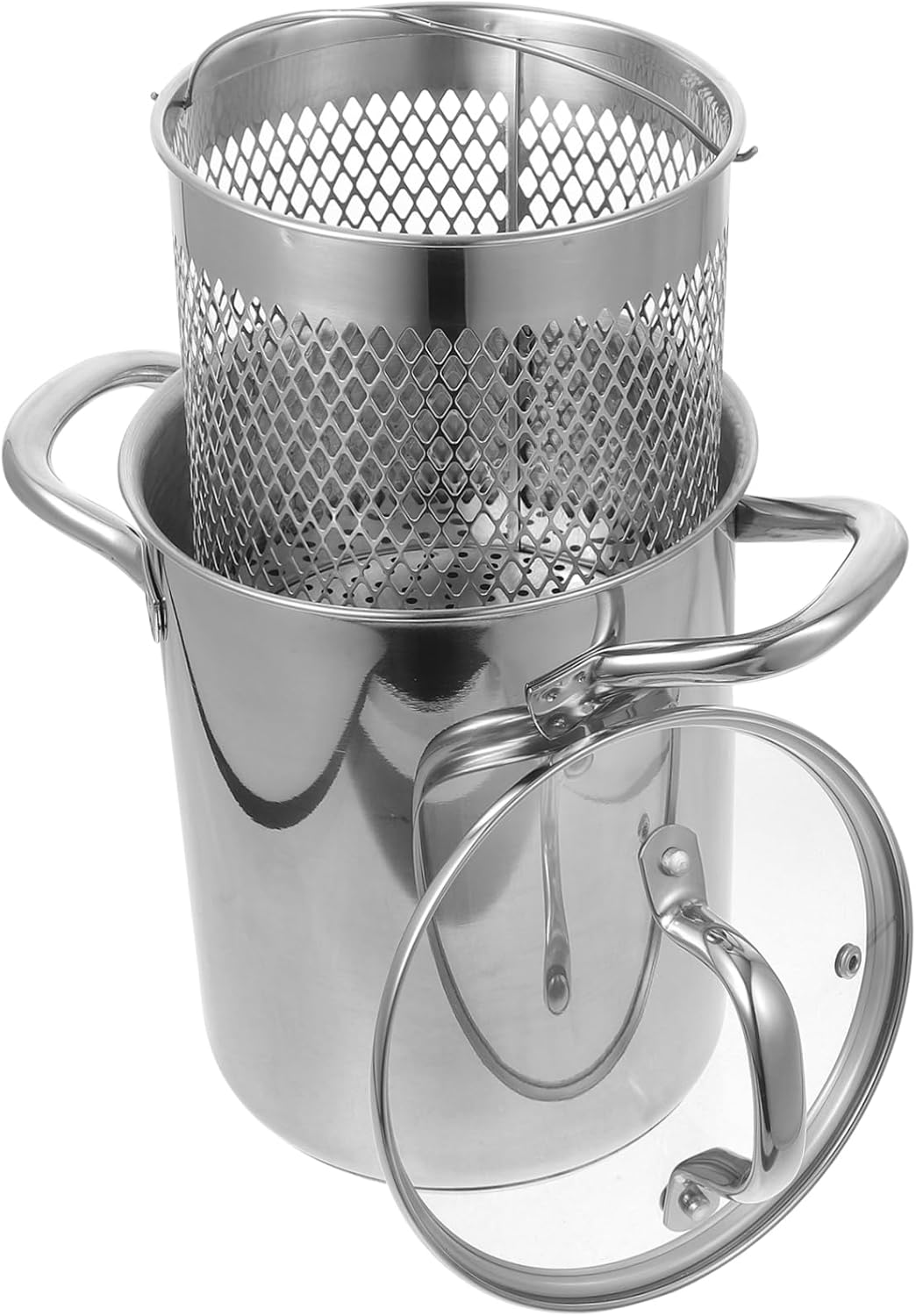 Garneck Stainless Steel Deep Fryer Pot with Mesh Basket Energy Saving Three Cooking Overflow Design Lightweight Portable Kitchen Supply for Tempura and Various Fried Foods