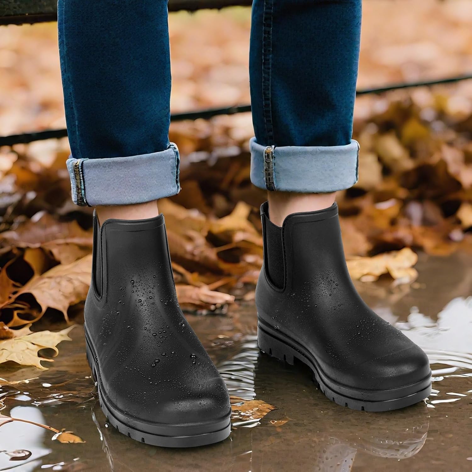 Kprm Ankle Rain Boots for Women Waterproof, Short Womens Rubber Chelsea Rainboots, Garden Shoes for Mud Barn Gardening Yard Farm Work - Image 2
