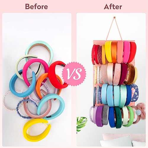 Miniatura 5 de Soporte para diadema colgante para niñas, organizador de diadema de fieltro con 40 ranuras (rosa)