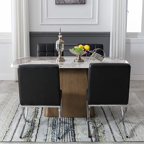 Miniatura 8 de LukeAlon Juego de 2 sillas de comedor de piel sintética, tapizadas con botones y patas de metal, modernas sillas de comedor sin brazos, cómodas