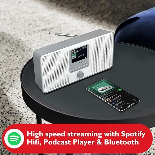 Miniatura 10 de LEMEGA IR4S Radio estéreo WiFi a Internet, radio digital FM, Spotify Connect, altavoz Bluetooth, reloj de alarma dual, 40 preajustes, salida de IR4S