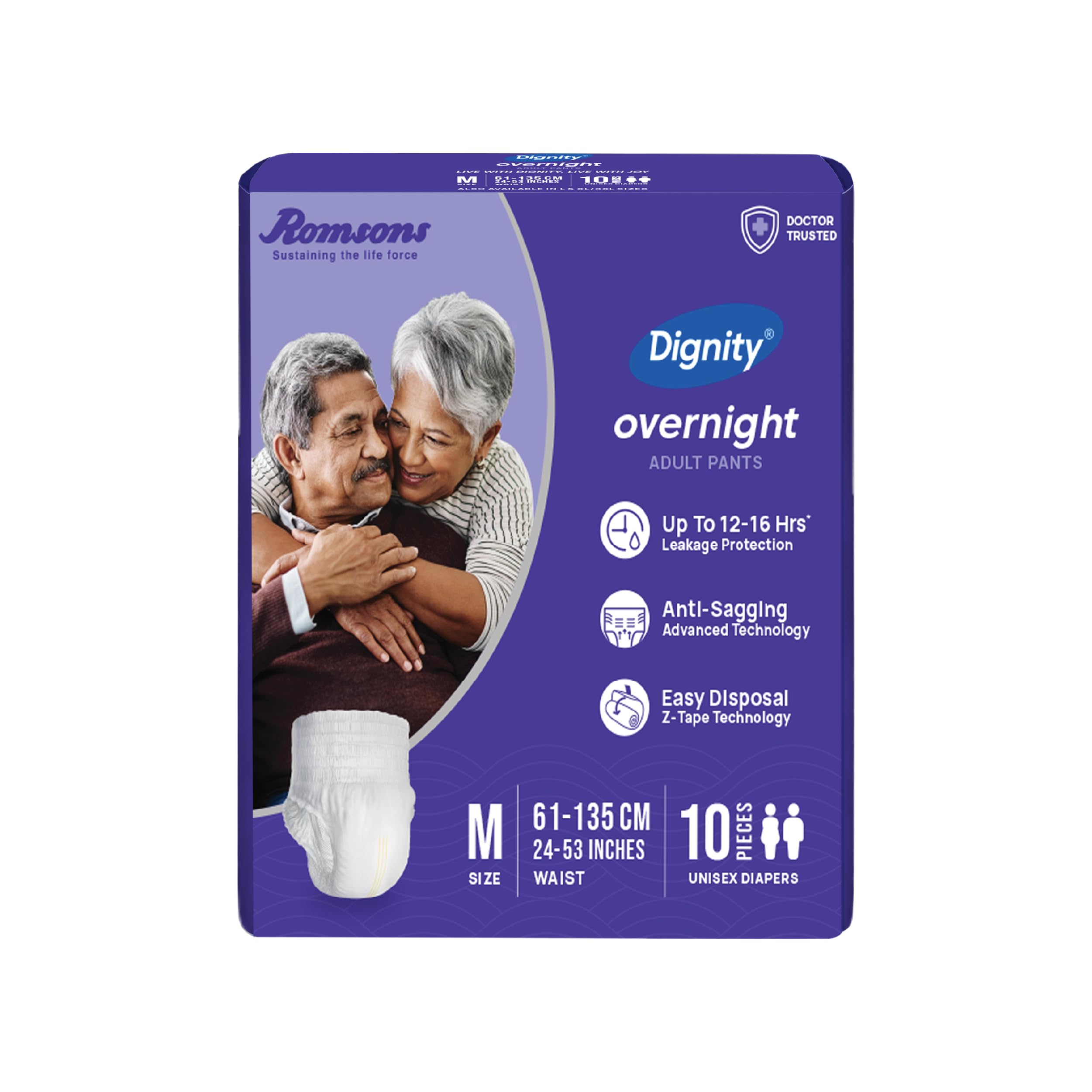 Overnight Pant Style Adult Diapers - M/L (10 Pieces) With Wetness Indicator and Leakage Protection Upto 12-16 Hrs.