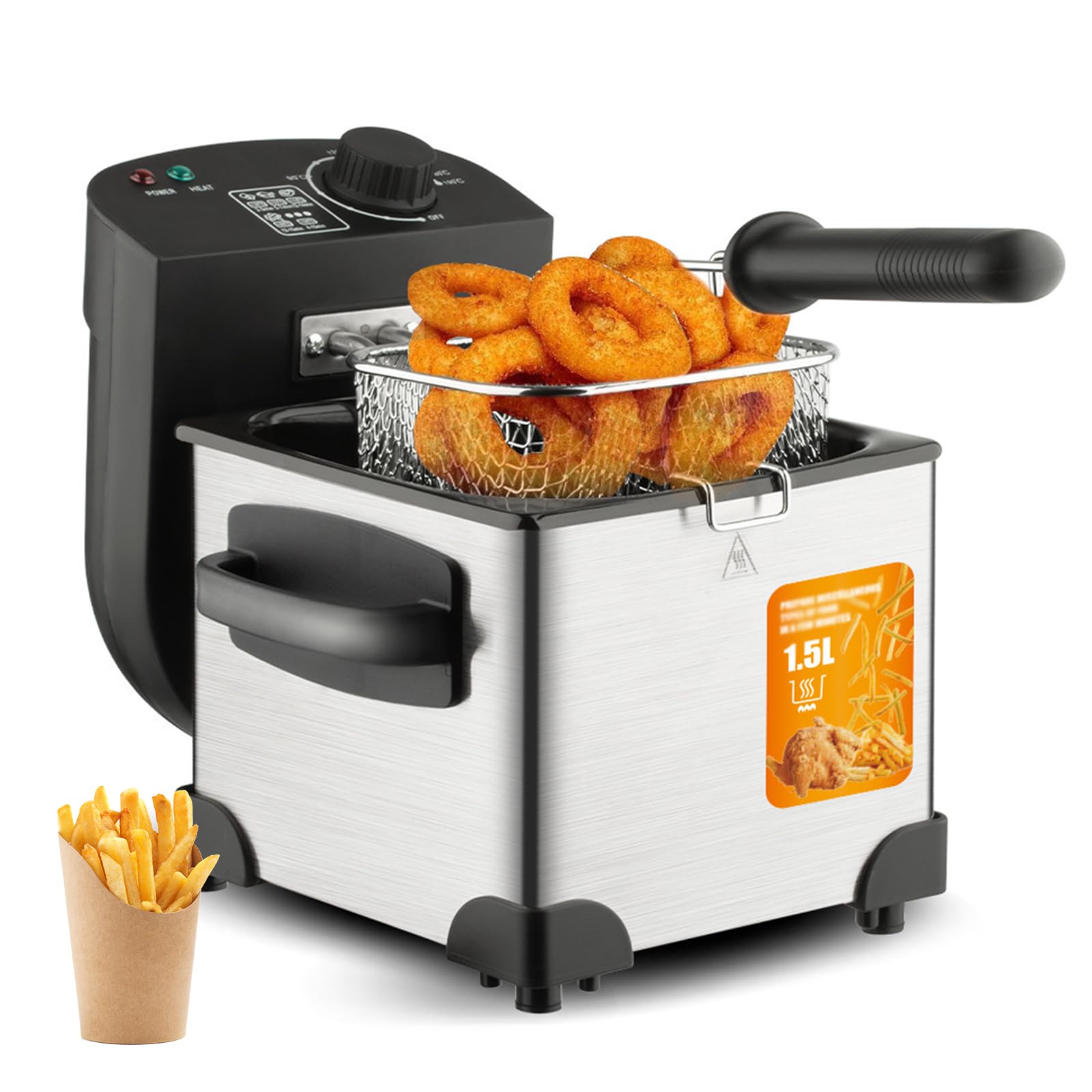 Friteuse électrique 1.5l en acier inoxydable 2000W avec panier