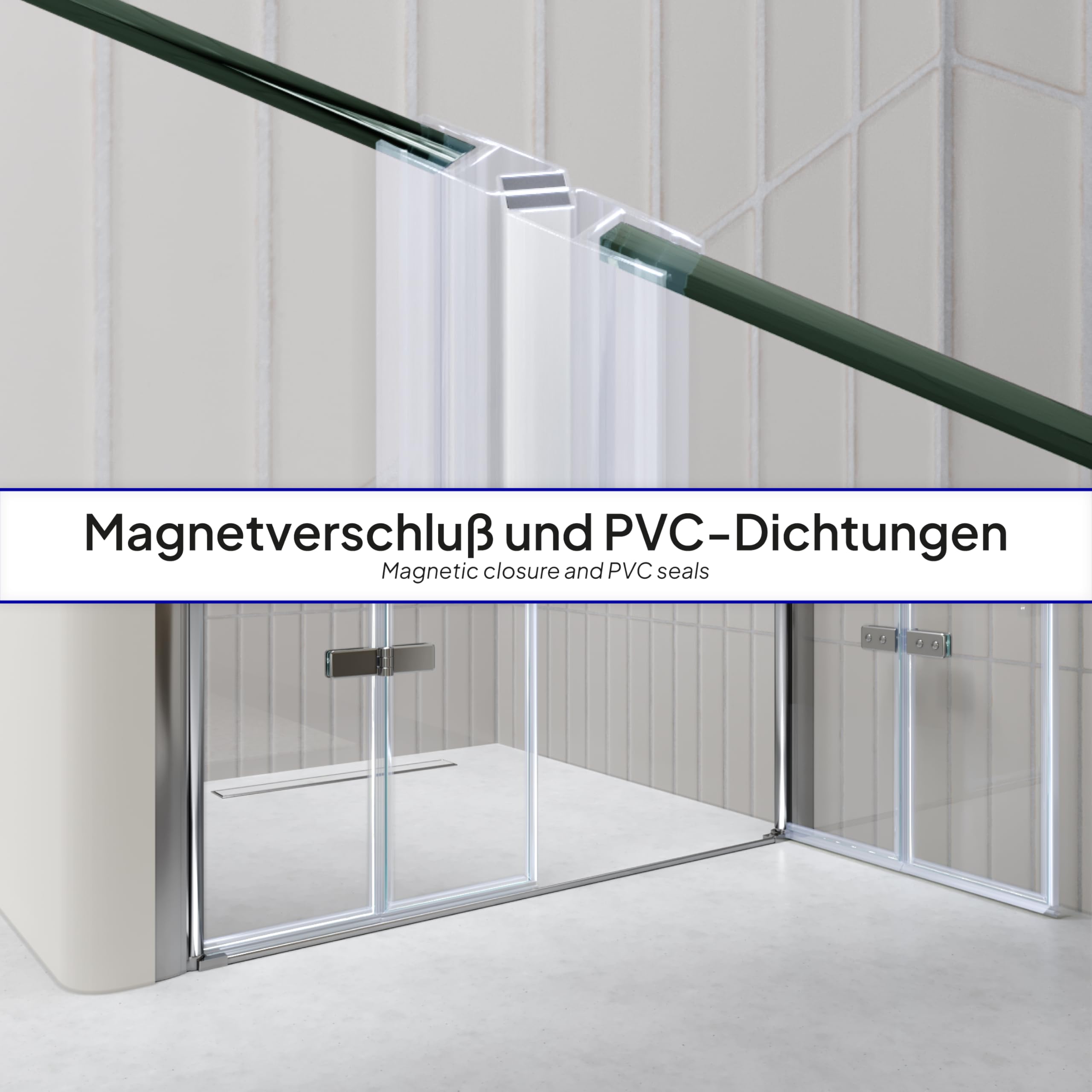 Lena Duschtür 92x185 cm Nischentür in Klarglas, Falttür mit 6mm ESG Sicherheitsglas, Nanobeschichtung, Hebe-Senkmechanismus, Verstellbereich 92–96 cm, DTSC