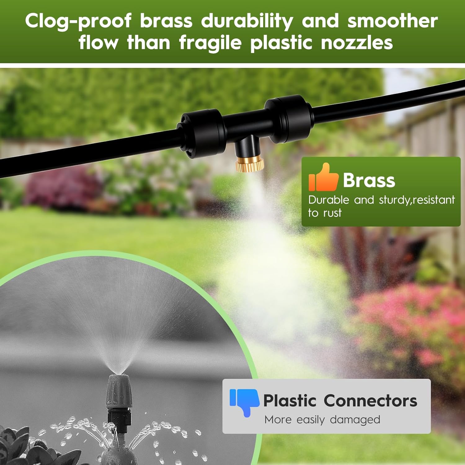 100FT Misting Cooling System for Patio & Garden - Brass Nozzles, UV-Resistant Tubing, DIY Installation - Water-Saving Backyard Mister for Outdoors, Greenhouse, Trampoline, Pool, BBQ Parties