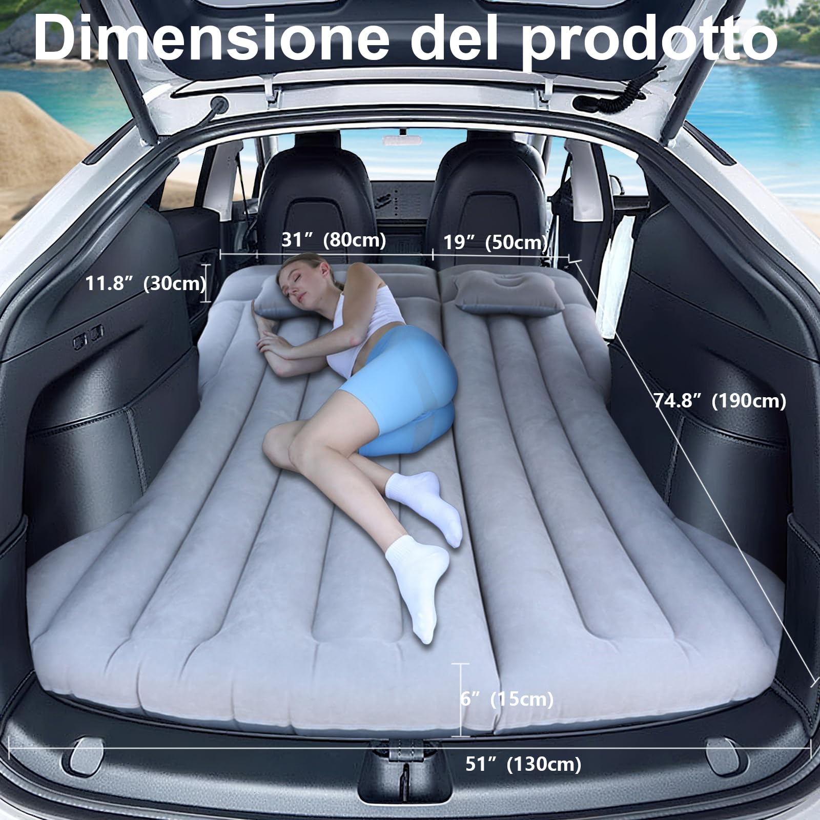 Rainpal SUV Materasso Gonfiabile per Auto, per Viaggi, Campeggio, Attività all'Aperto - Ispessito, Comodo e Durevole per Bagagliaio (Grigio)