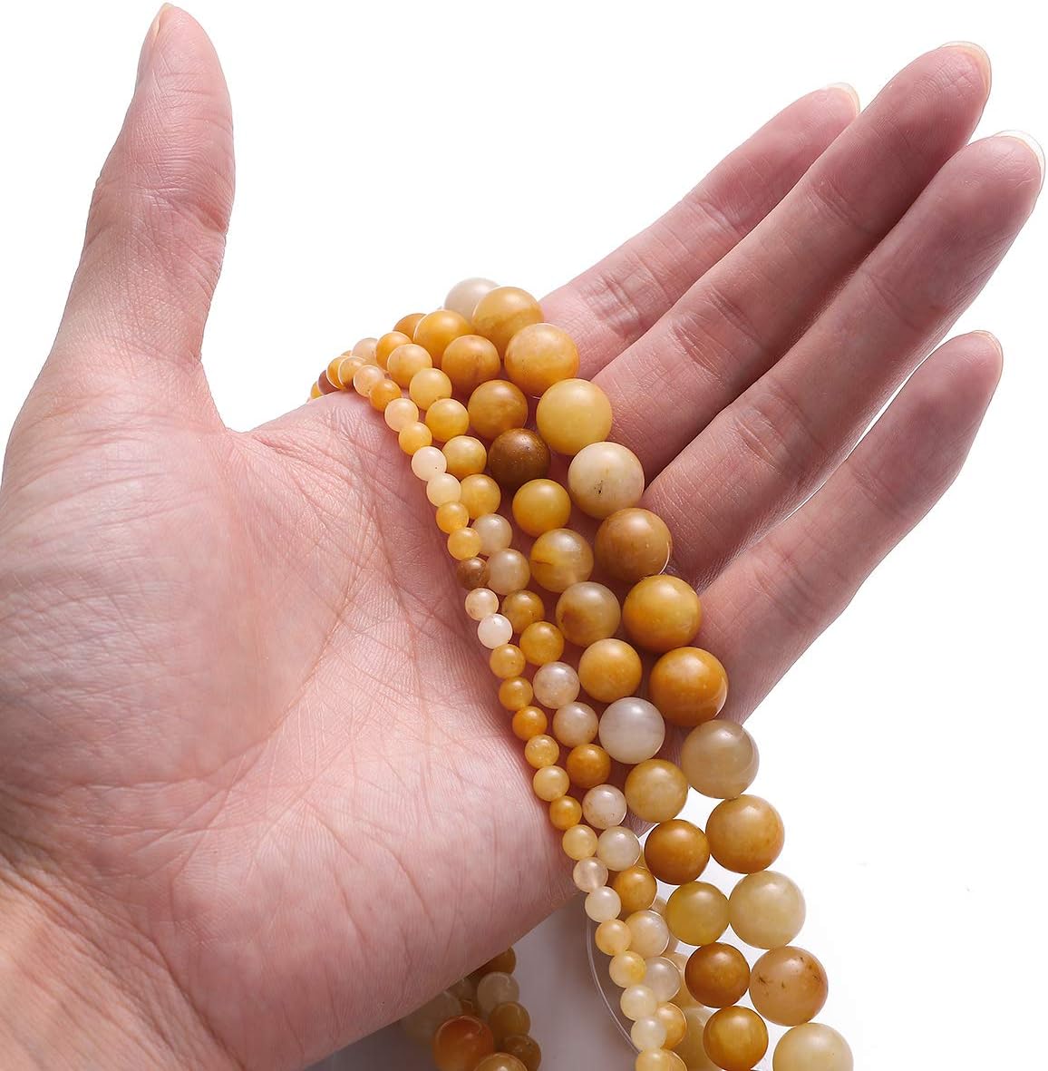 BEADIA Natural Yellow Jade Stone Round Loose Semi Gemstone Beads for Jewelry Making 4MM 89PCS Yellow Jade 4mm
