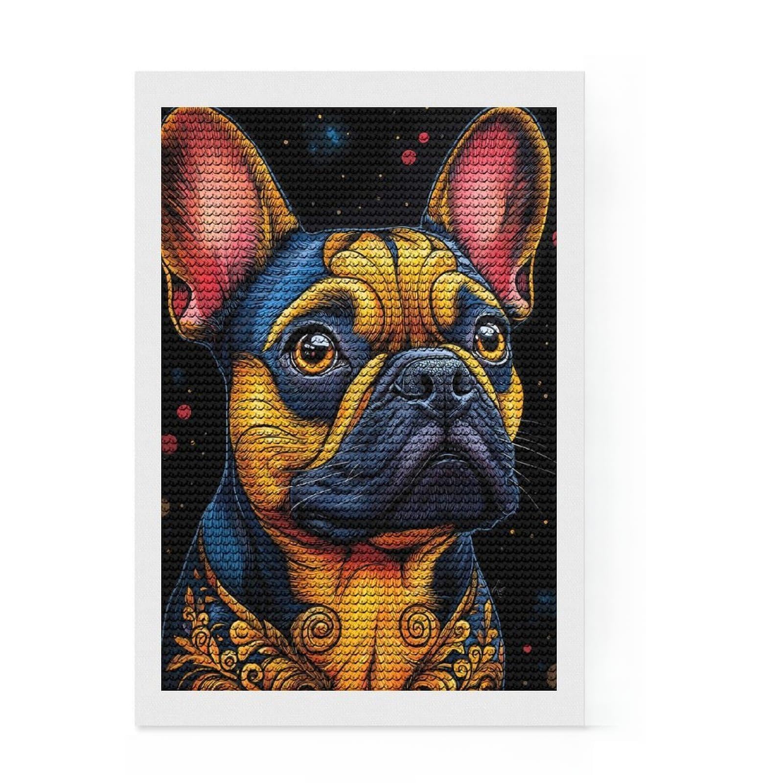 Junmoney Colorful French Bulldog Portrait Round Drill Diamond Painting 8"x12", for Teens, Good for Quiet Evenings, Aesthetic Room Decor, Holiday Gift Idea