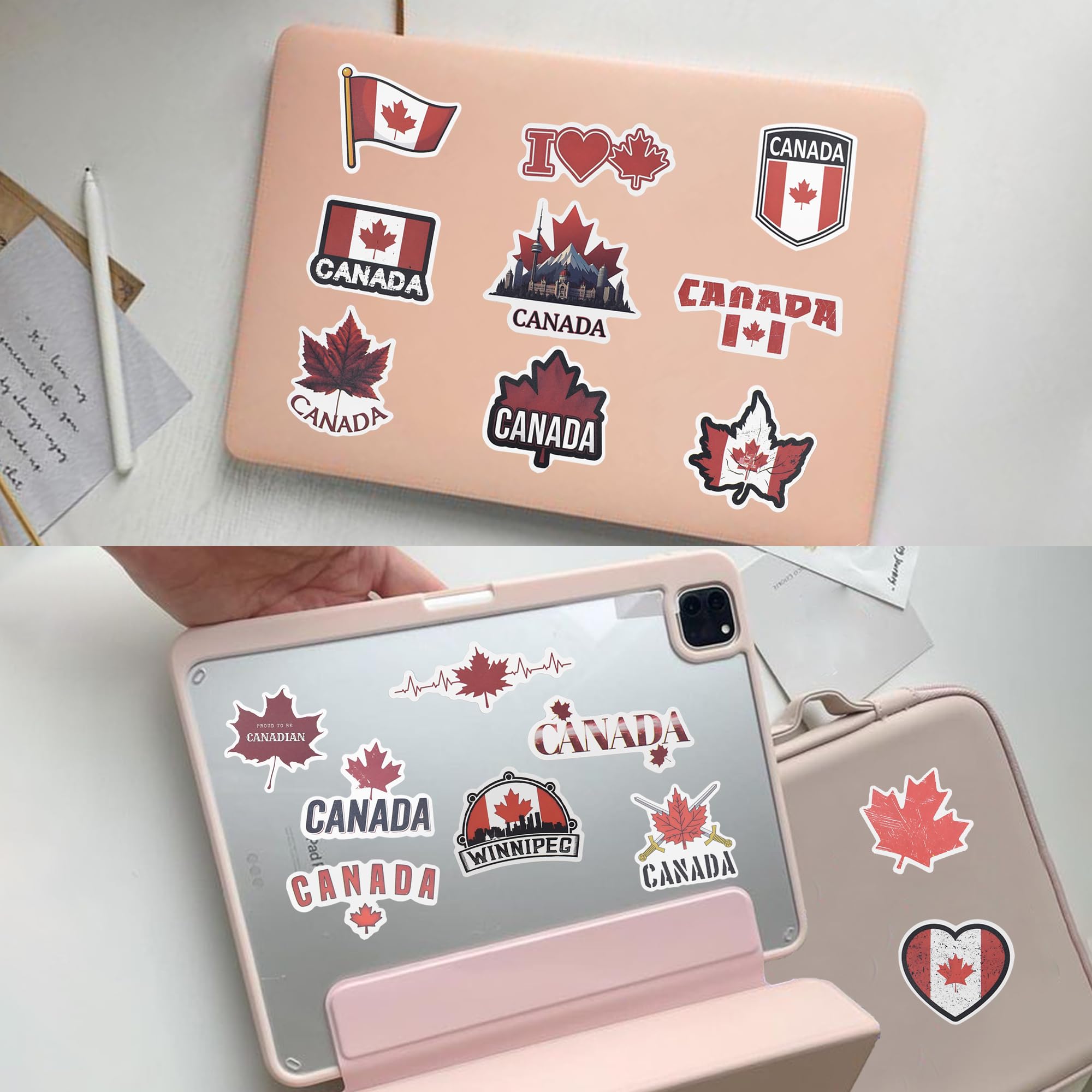 SUSIHI Canada Stickers for Laptop, WaterBottle 50Pcs Canadian Flag Maple Vinyl Waterproof Travel Stickers Gifts for Adults Teens — view 2