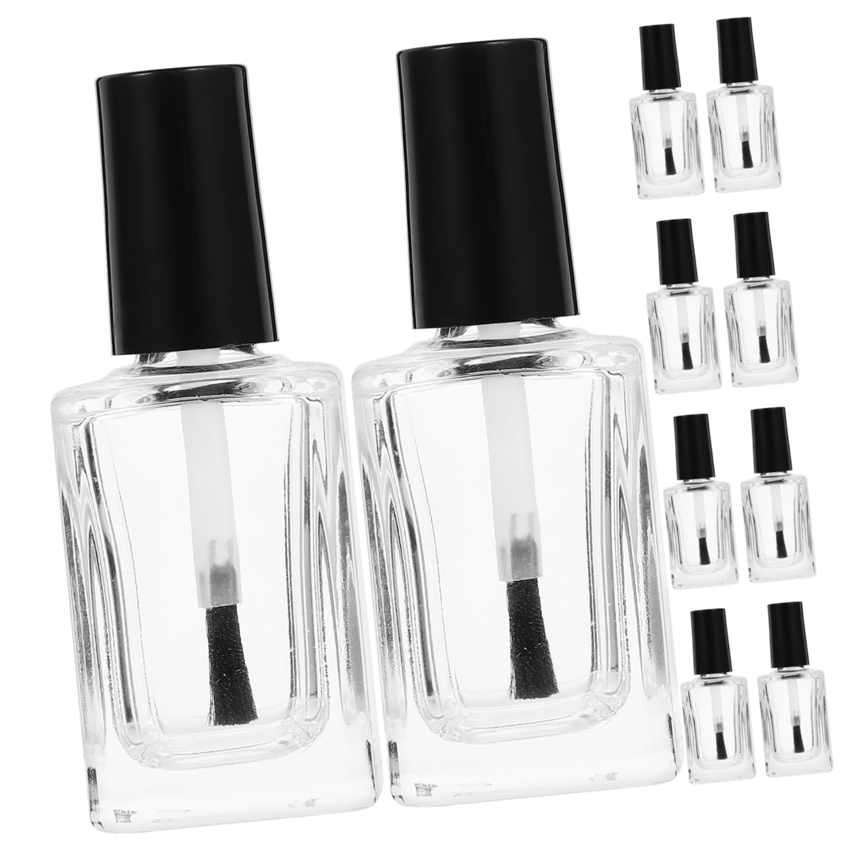 Flaconi per Unghie in Vetro Nero con Pennello, 15 Pezzi | Forma Circolare con Lati Piatti, Tappo Nero, per Cosmetici e Smalto, Stile Semplice e Aspetto Ricercato