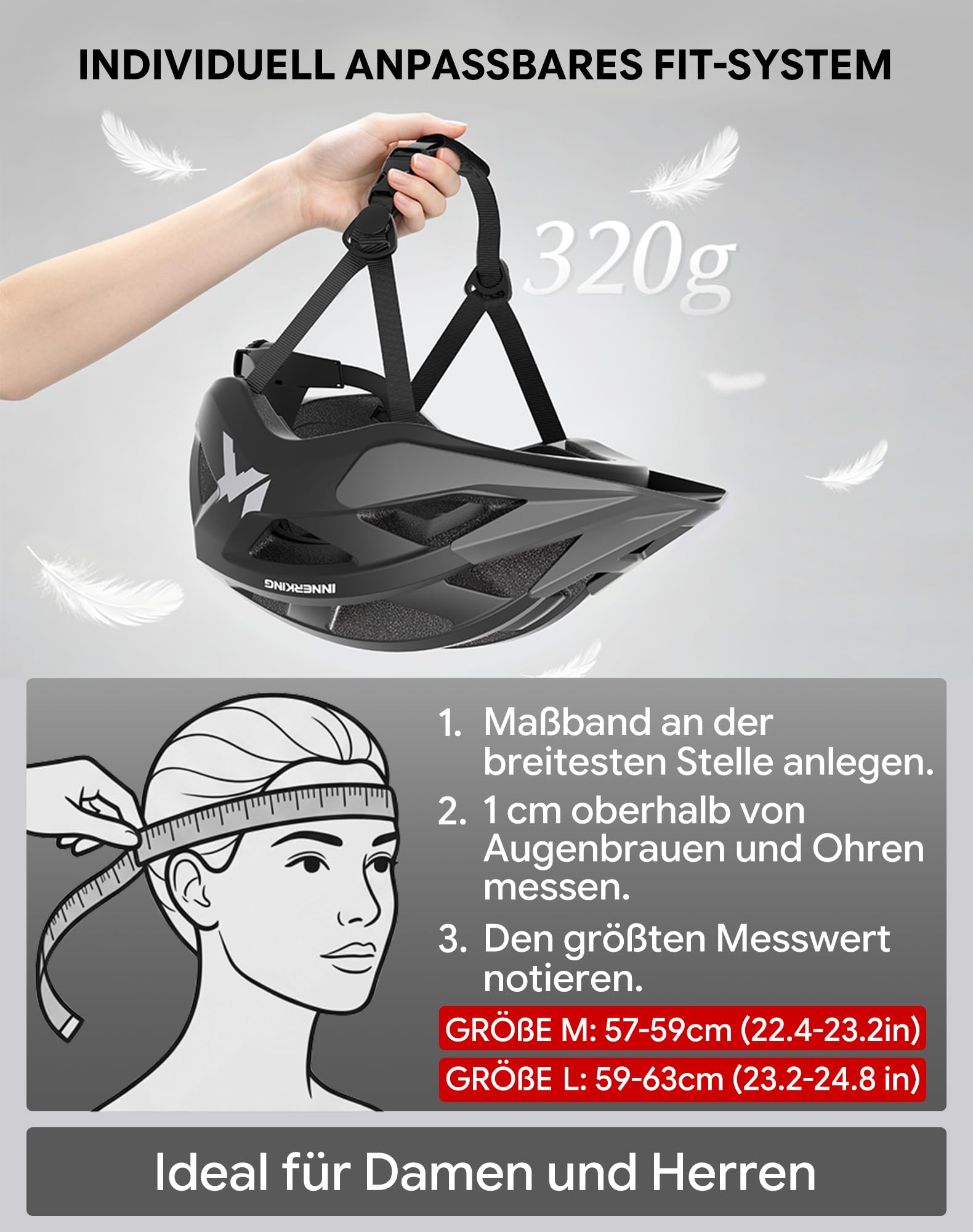 InnerKing Fahrradhelm Set mit Fahrradbrille & LED Licht für Herren Damen | Leichte Fahrradhelm mit USB-Aufladung LED Licht, MTB Helm Radhelm Cityhelm