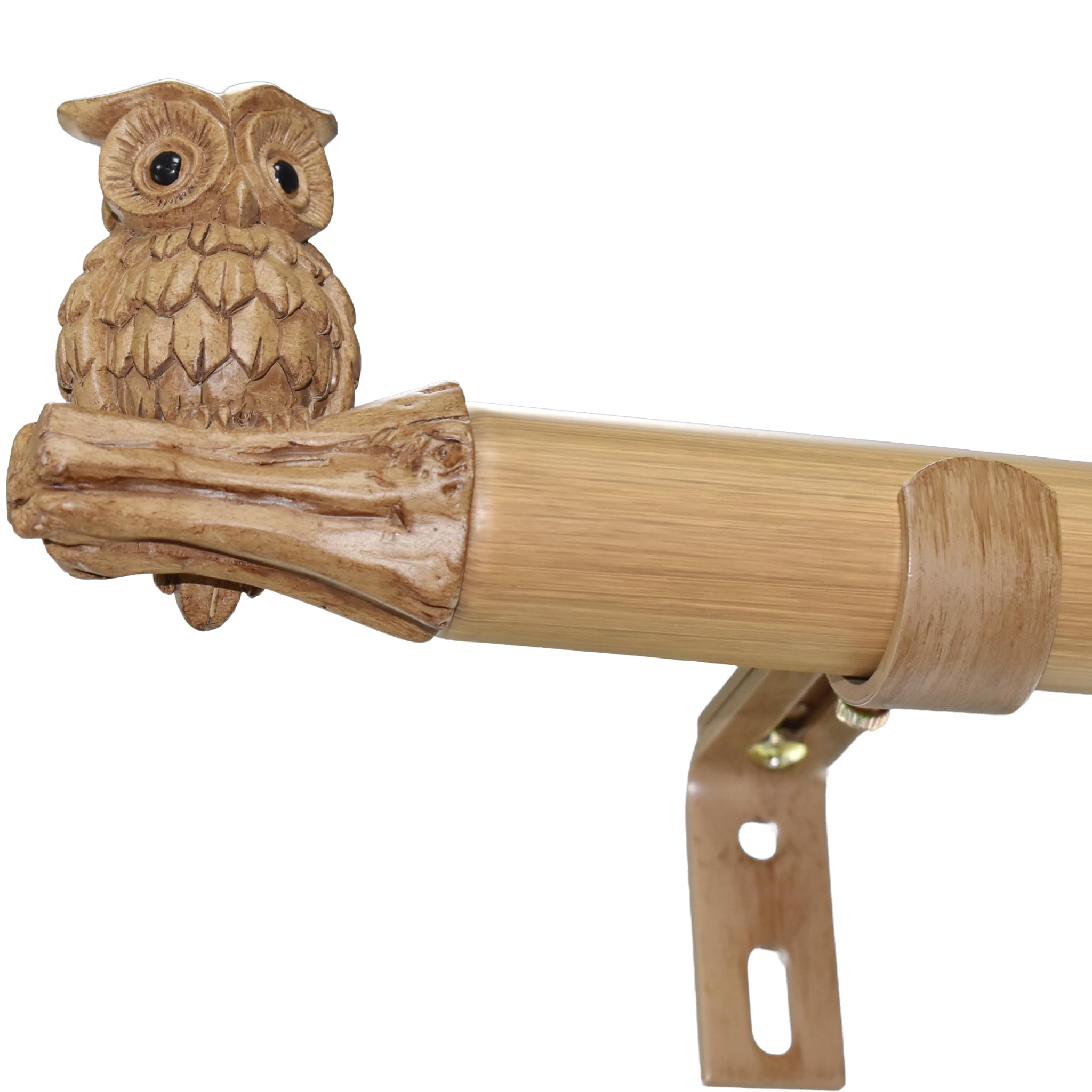 Tringle à Rideau Aspect Bois avec Embout Hibou, extra longue réglable 76-381cm tringle Métal pour portes coulissantes terrasse baie vitrée salon chambre fenêtres, 25mm, supporte 13,6 kg