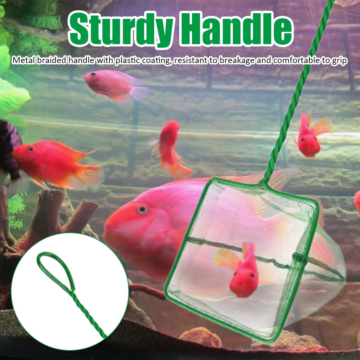 3 Stück Kescher Aquarium Klein, 3 Zoll Aquarium Fischnetz mit Geflochtenem Metallgriff, Winziger Aquarienkescher aus Reißfestem Nylon, für Kleine Teiche Fangen von Kleinen Fischen und zur Reinigung