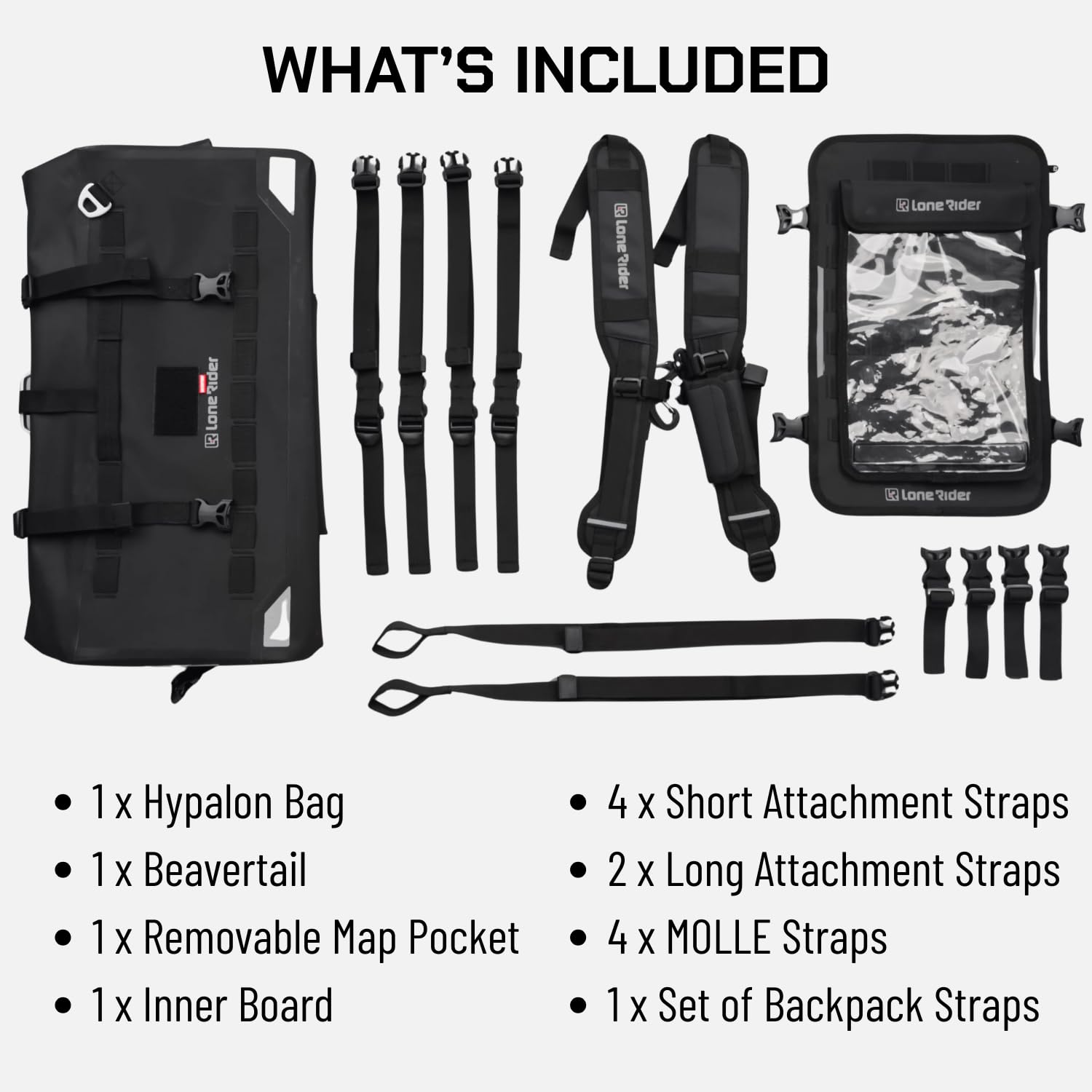 Lone Rider Overlander 30 L - Sac Moto étanche et Extensible pour Porte-Bagages arrière avec Sangles Molle, Rangement pour équipement et Fermeture Enroulable