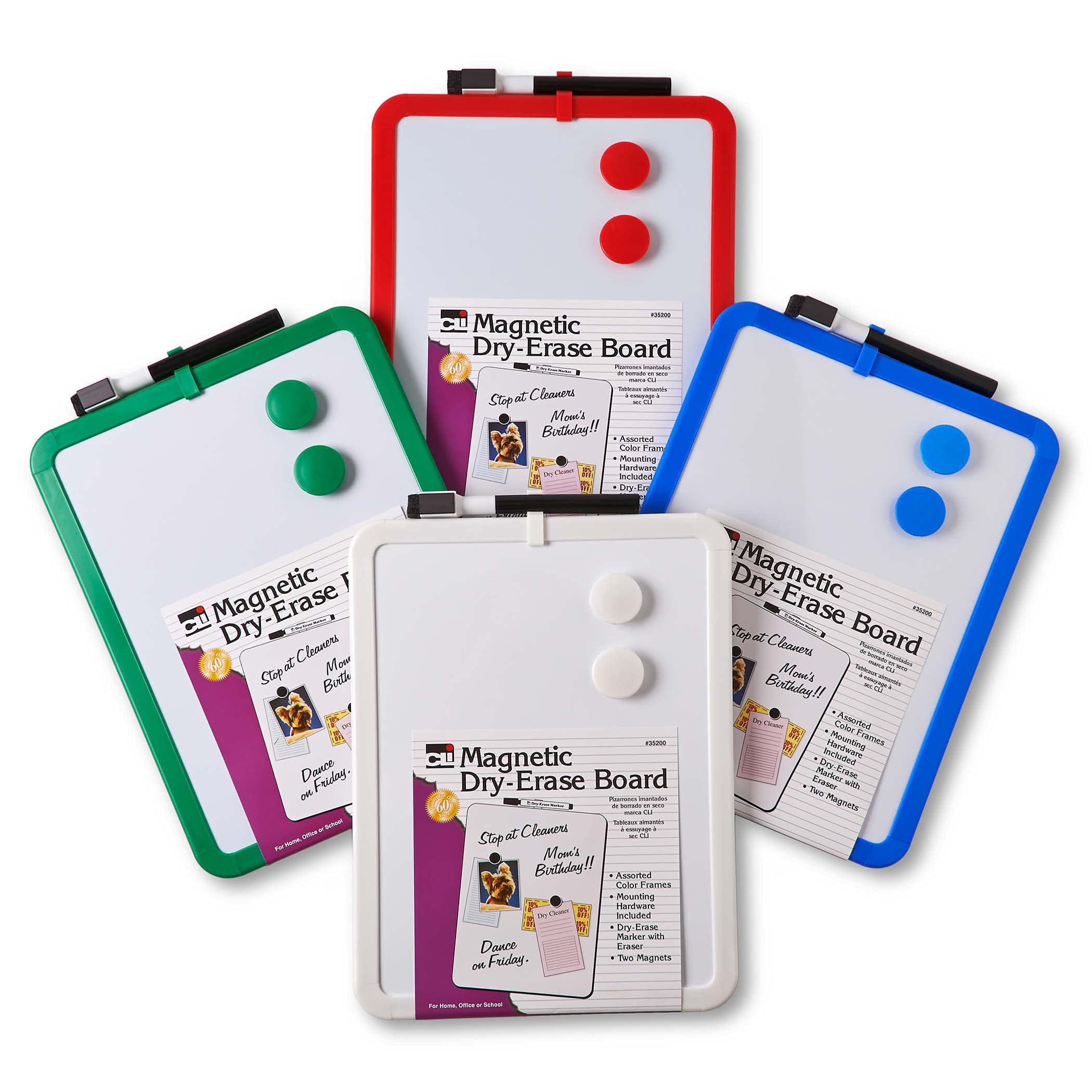 Framed Magnetic Dry Erase Board with Marker Magnets, Assorted Colors, 8.5'' x 11'', Pack of 4