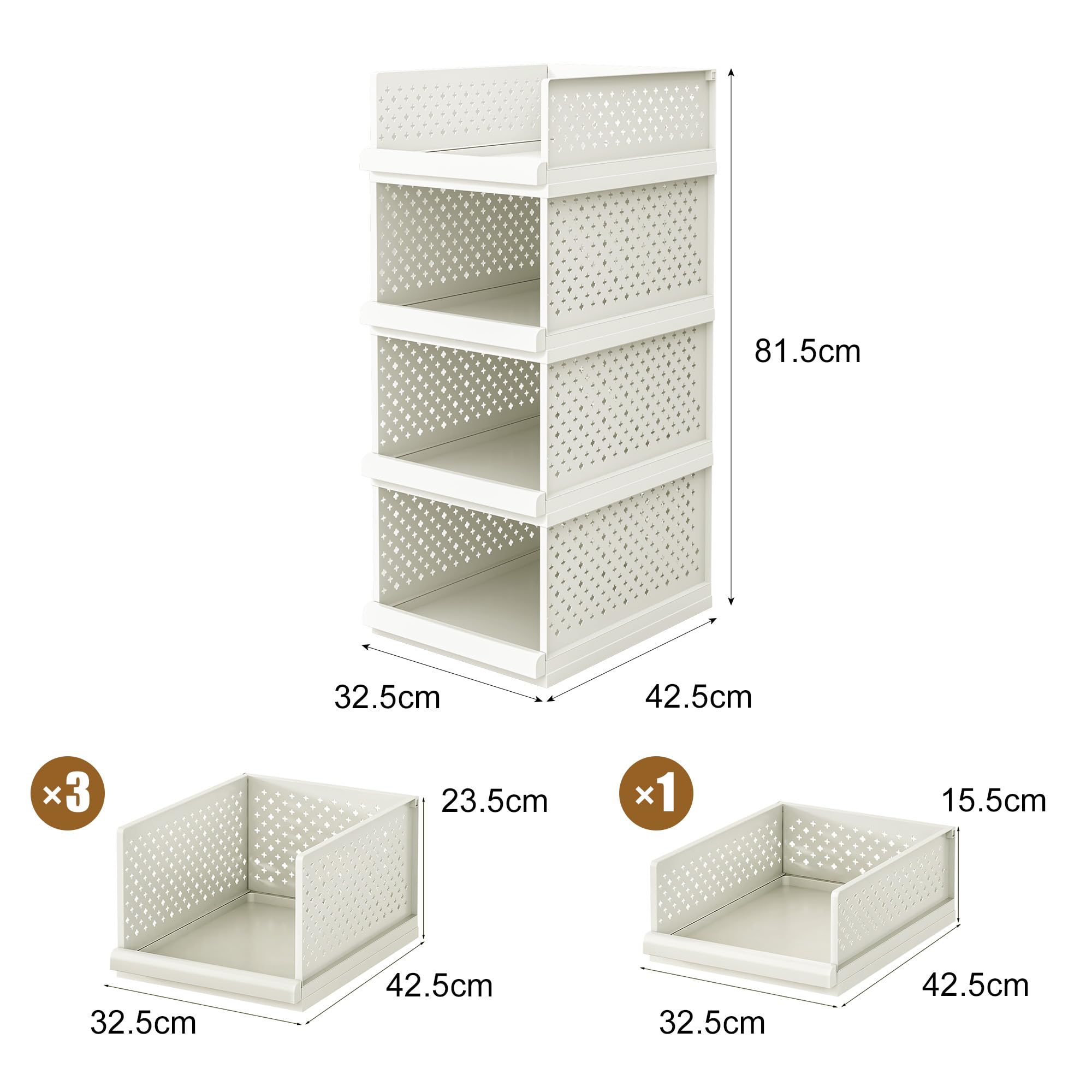 Paquete de 4 cajones de almacenamiento, organizador de baño, estantes apilables de 81,5 cm de alto | Cajas organizadoras grandes para dormitorio, baño, sala de estar, cocina, oficina, entrada, 32,5 cm de ancho
