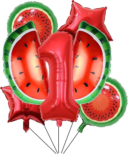 7 globos de papel de aluminio de sandía, globos de aluminio de Mylar número 1 de sandía para decoraciones de primer cumpleaños