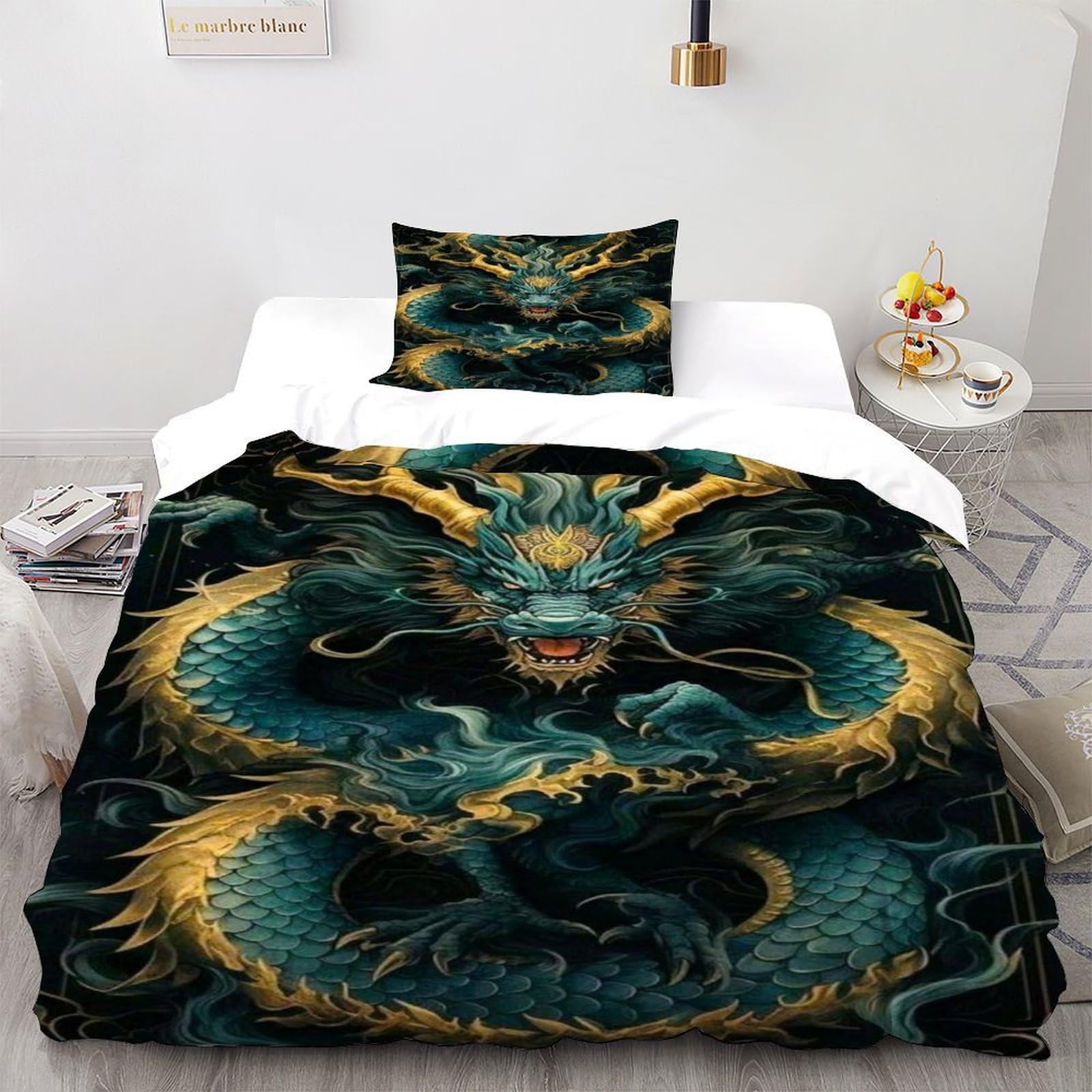 Housse de couette Or du Dragon en microfibre douce pour transformer le décor d'une chambre ado