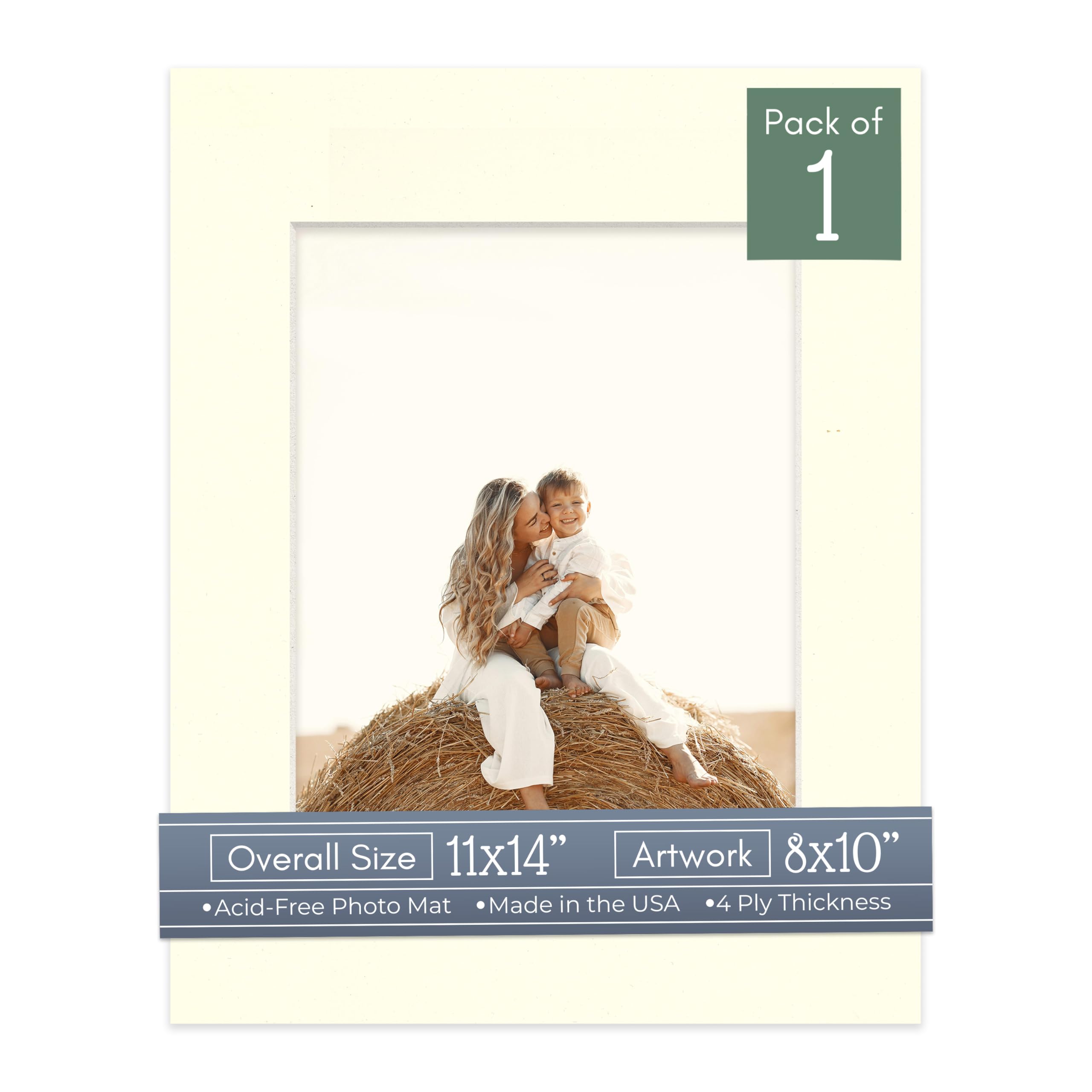 CountryArtHouse Textured Cream Acid Free 11x14 Picture Frame Mats with White Core Bevel Cut for 8x10 Pictures - Fits 11x14 Frame - One Mat-image-45