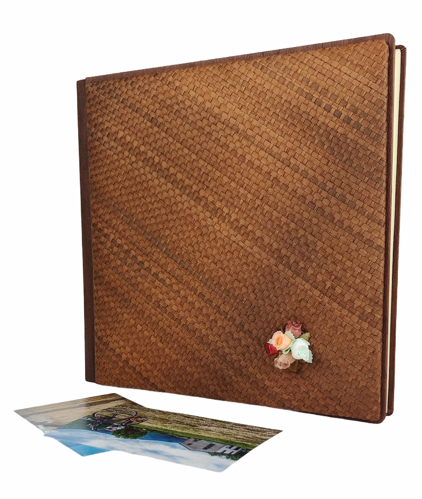 TriVin Art Álbum de fotos artesanal fabricado en Italia en imitación de piel fina y panel de canasta varios colores. (30 x 30 cm, 40 hojas de marfil) apto para cualquier evento (marrón, marrón oscuro