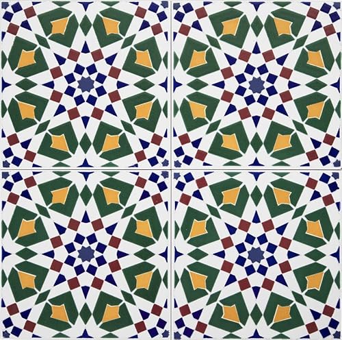 Cerames Orientalische Marokkanische Keramikfliesen Tanger - dekorative Mosaikfliesen für das Badezimmer, die Küche, unter Treppen, Terrasse | Marokkanische farbige keramische fliesen 20x20 cm