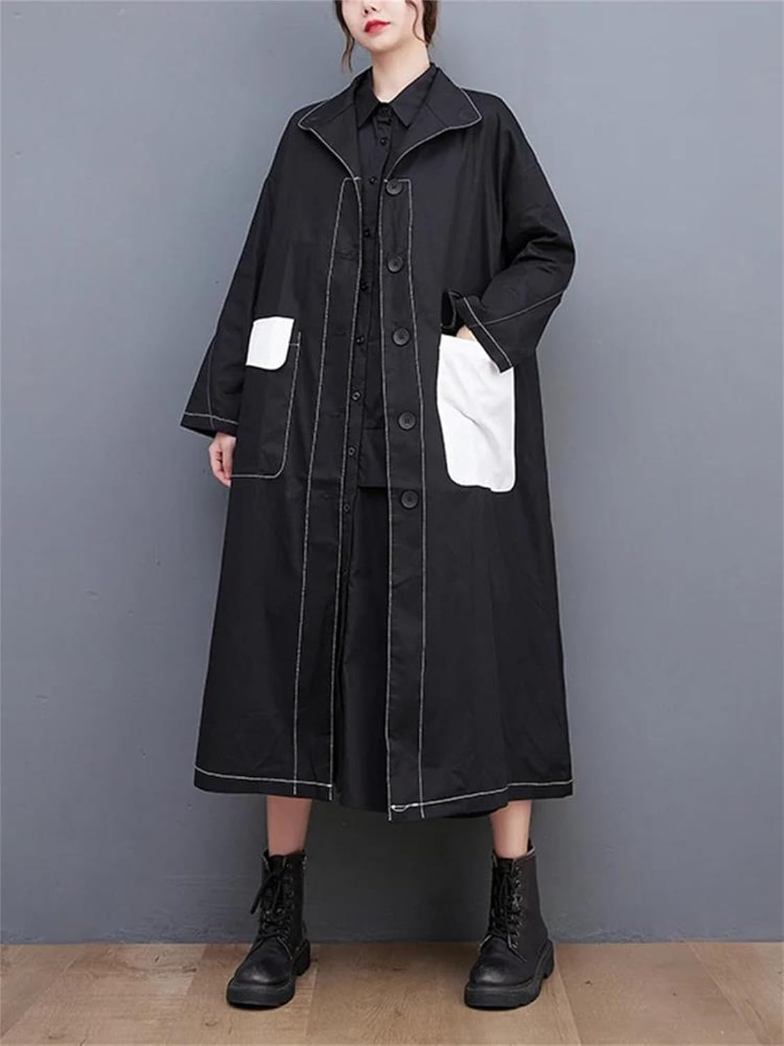 Women's Trench Coat Vintage Loose Fit Casual Pocket Long Fall Outerwear