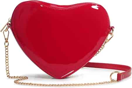 Heart Women Shoulder Bag Glossy Vegan Leather Chain Cross Body Bag