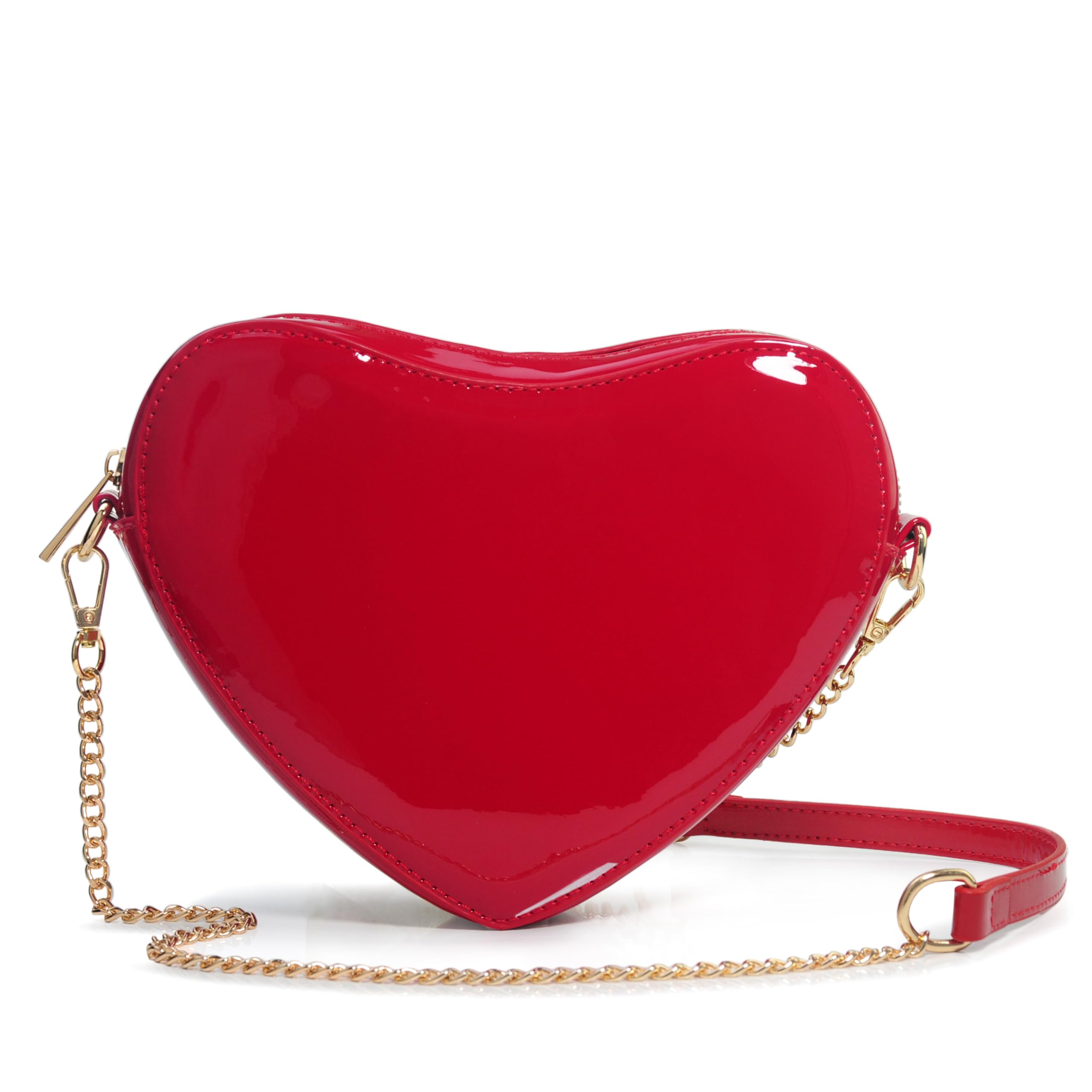 Heart Women Shoulder Bag Glossy Vegan Leather Chain Cross Body Bag Cosplay Purse (Red)