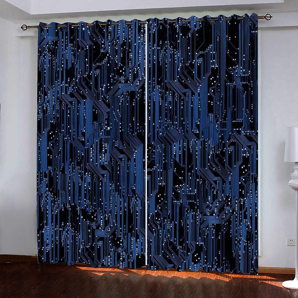 Rideau occultant bleu et abstrait en 2 pièces de 140x240 cm pour fenêtre