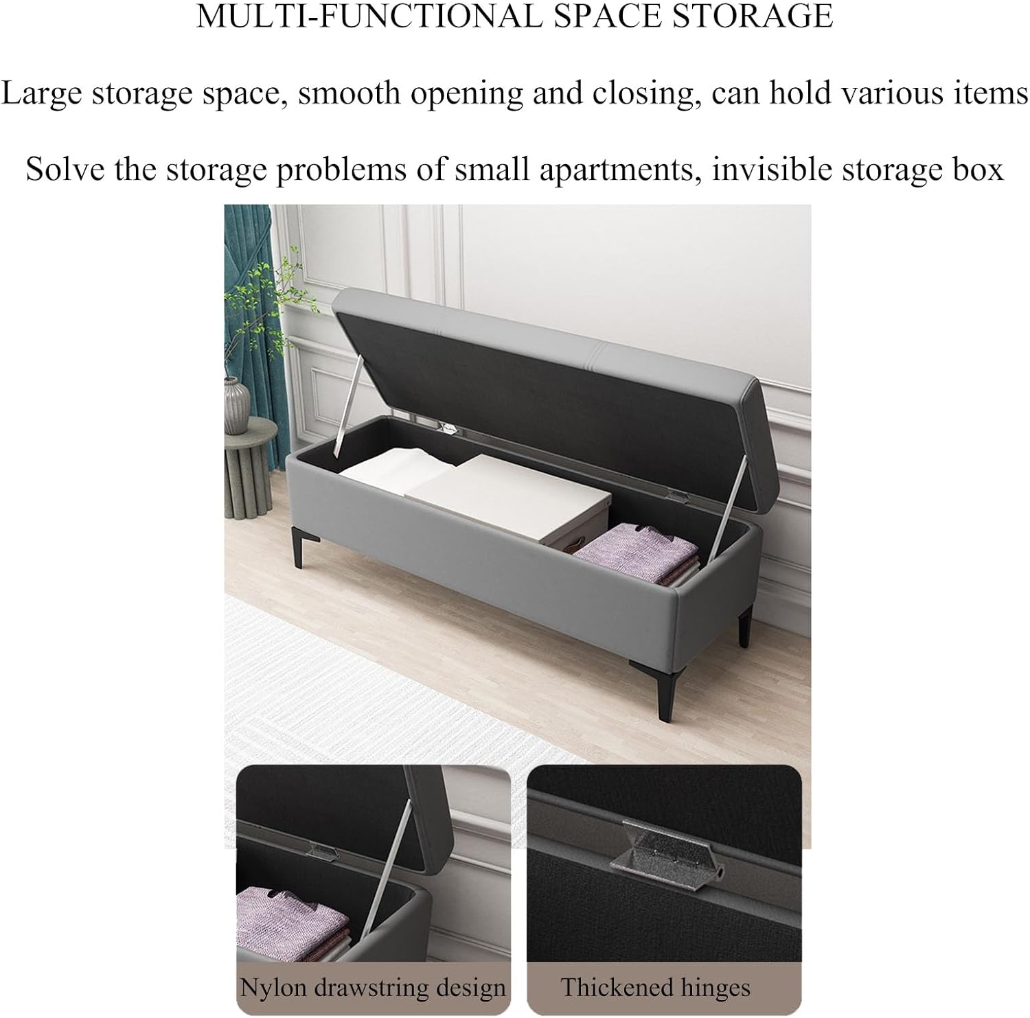 Stylish Leather Upholstered Storage Bench Hidden Cabinet Ottoman with Padded Seat Perfect for Entryway Toy & Blanket Storage Foot Stool & Shoe Changing Bench