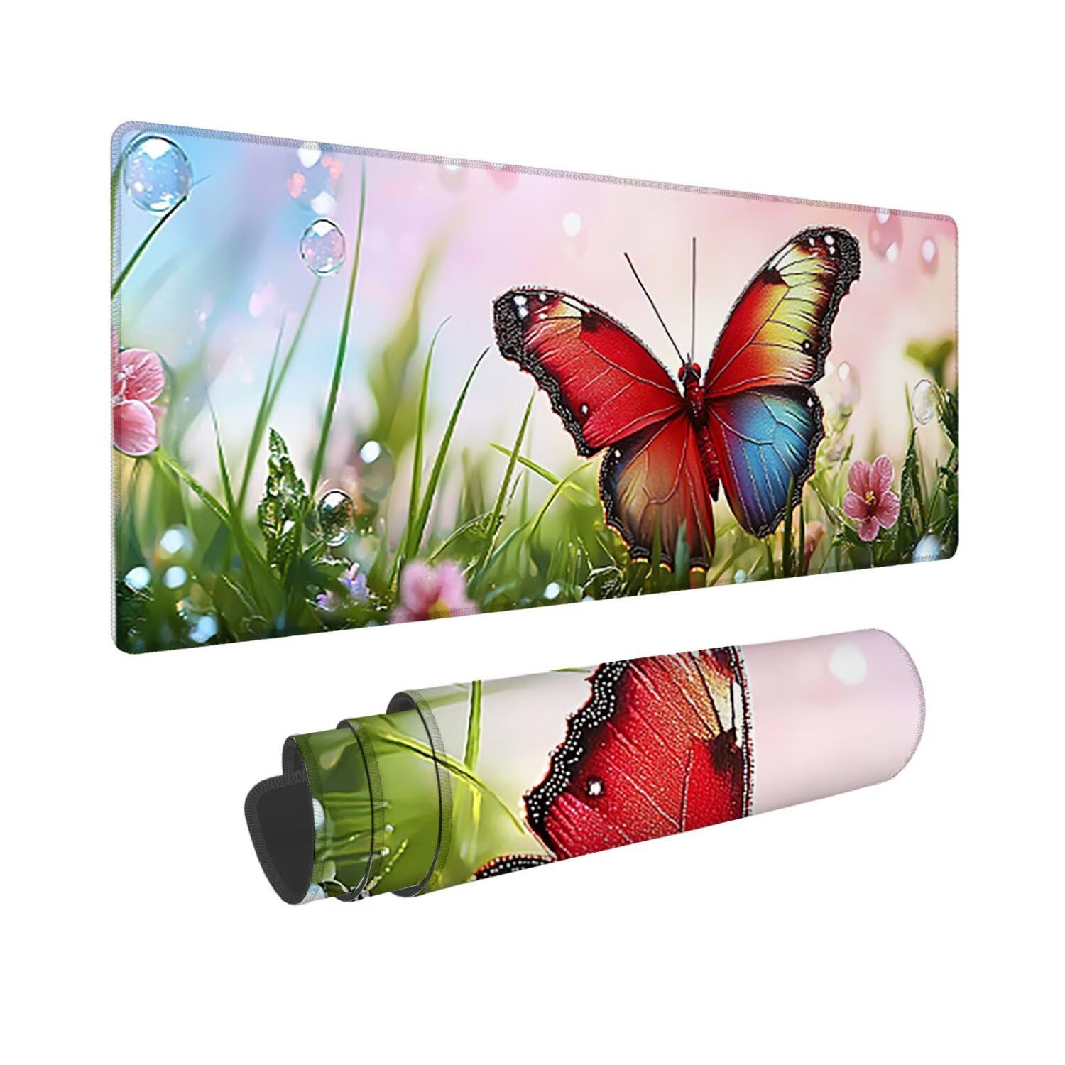 Podkładka pod mysz do gier XXL duża mysz 1200 x 500 mm, duża podkładka pod biurko z antypoślizgową gumową podstawą dla graczy, poprawia precyzję i szybkość (motyl) o-325