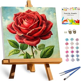 TOCARE Framed Paint by Numbers Kit for Adults Beginner & Kids Ages 8-12,Red Rose Paint by Number Framed, Simple Oil Paint by Number Kits Valentines'Day Gift (10x10 Inch, Without Easel)