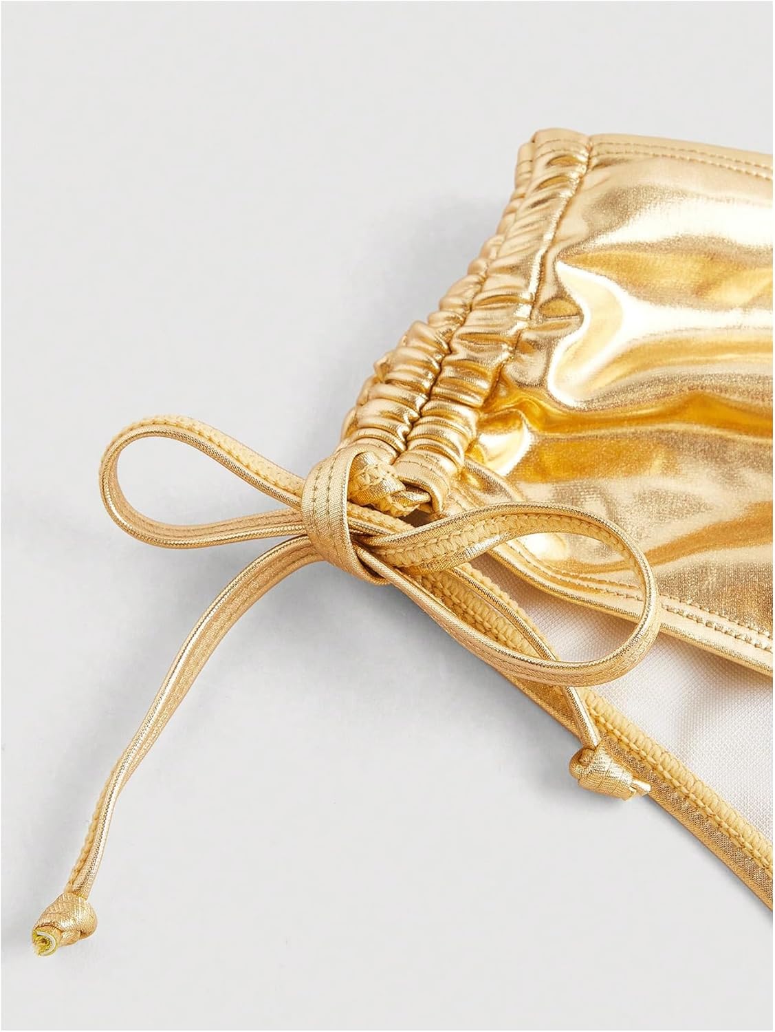 MakeMeChic Women's 2 Piece Gold Bikini Sets Metallic High Waisted Ruched Halter Tie Side Swim Bathing Suit - Image 5