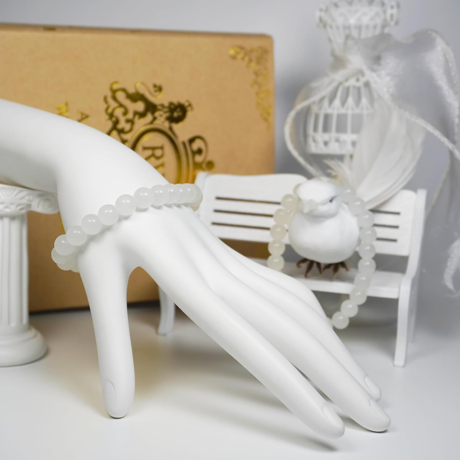 Jabrand 145pcs Glass Beads, 8mm Glass Beads for Barcelet and Jewelry Making DIY Crafts (White) - Image 3