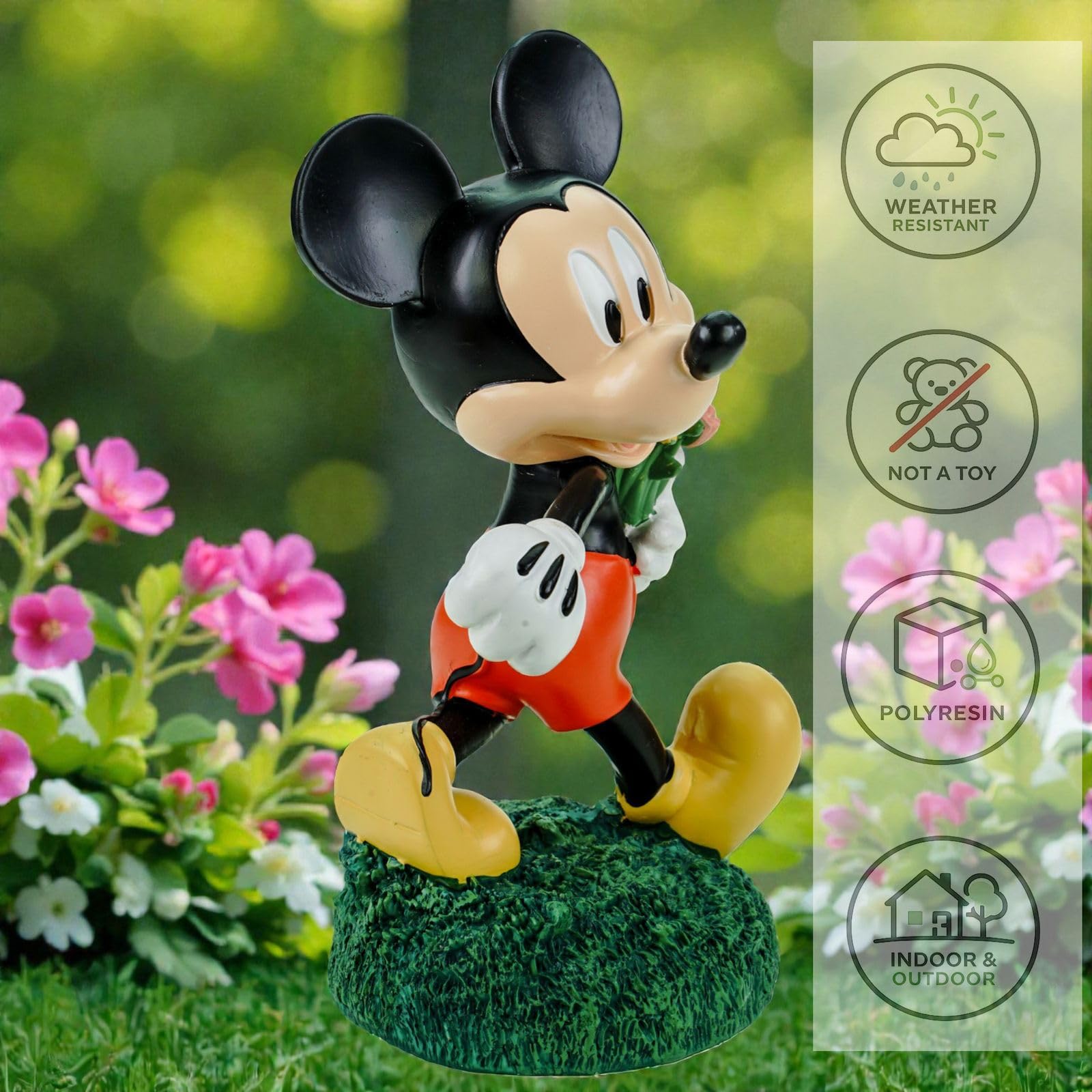 Mickey Mouse - Statuetta decorativa da giardino con fiori Disney con licenza ufficiale, 20 cm, resistente alle intemperie, in poliresina, per giardino, balcone, terrazza e soggiorno, idea regalo
