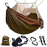 Sunyear Single & Double Camping Hammock with Net, Portable Outdoor Tree Hammock 2 Person Hammock for Camping Backpacking Survival Travel, 10ft Hammock Tree Straps and 2 Carabiners, Easy to Setup
