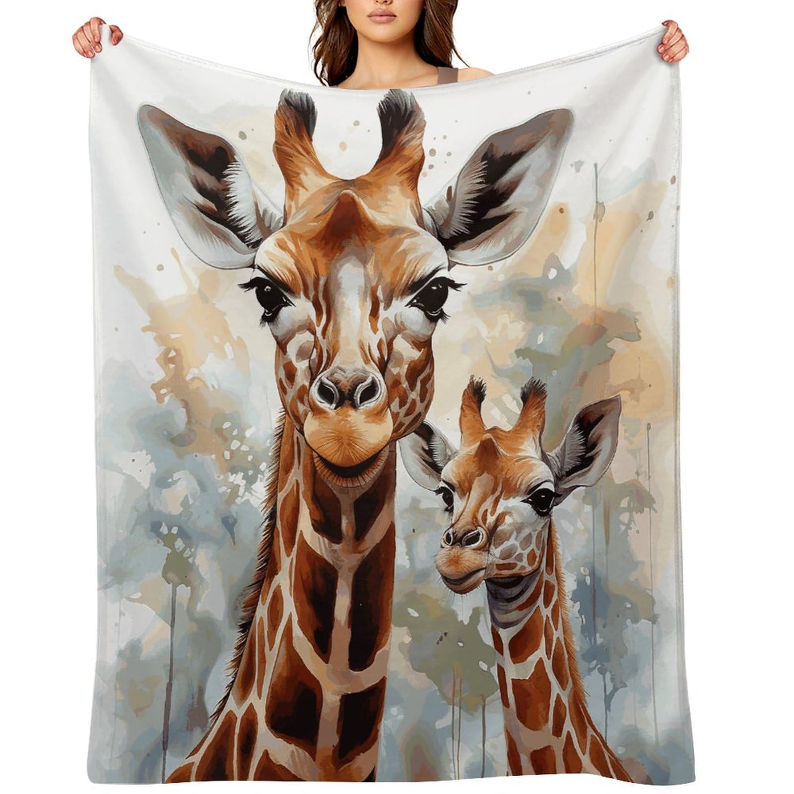 Watercolor Deer Giraffe Blankets Flannel Soft Blanket for Couch Warm Cozy Throw Blankets Fashion Bed Blanket Thick Bath Towel Bedspread Tapestry for Home Supplies Gift 32"x48"