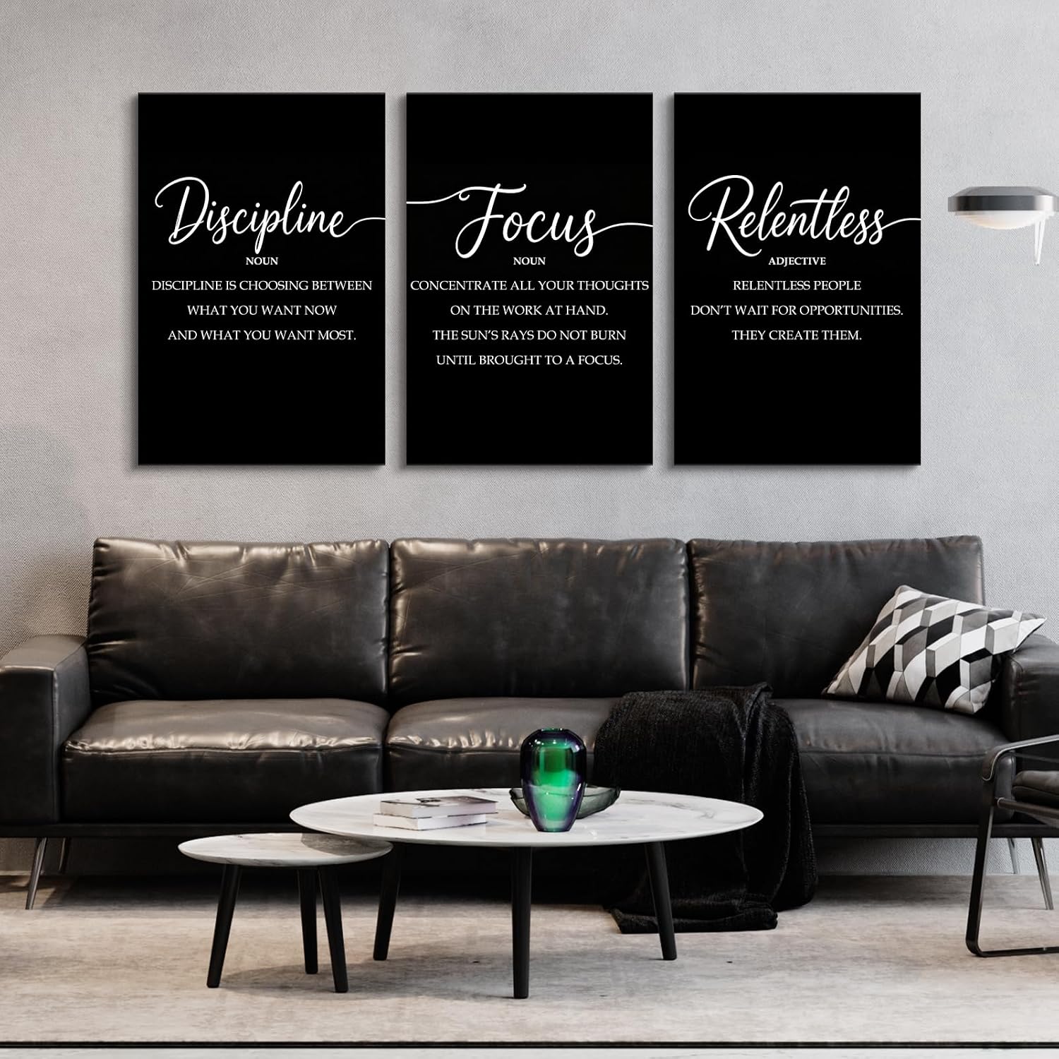 CanvasGarden 3 Pieces Inspirational Canvas Wall Art, Discipline Focus Relentless Wall Decor Entrepreneur Quotes Posters Positive Picture, Framed Prints for Living Room Office Gift, 12"x16"x3 Panels