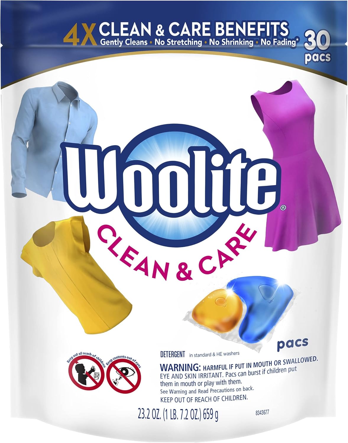 Woolite Clean & Care Pacs, Laundry Detergent Pacs, 30 Count