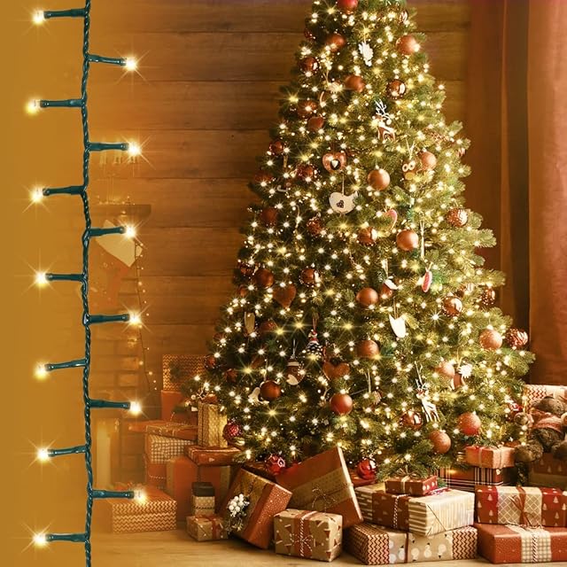 ANSIO® Christmas Lights 1500 LED 37.5m/123ft Cluster Compact Christmas Tree Lights for Indoor & Outdoor Warm White Decorations Fairy Lights with Timer for Xmas Garden & Party