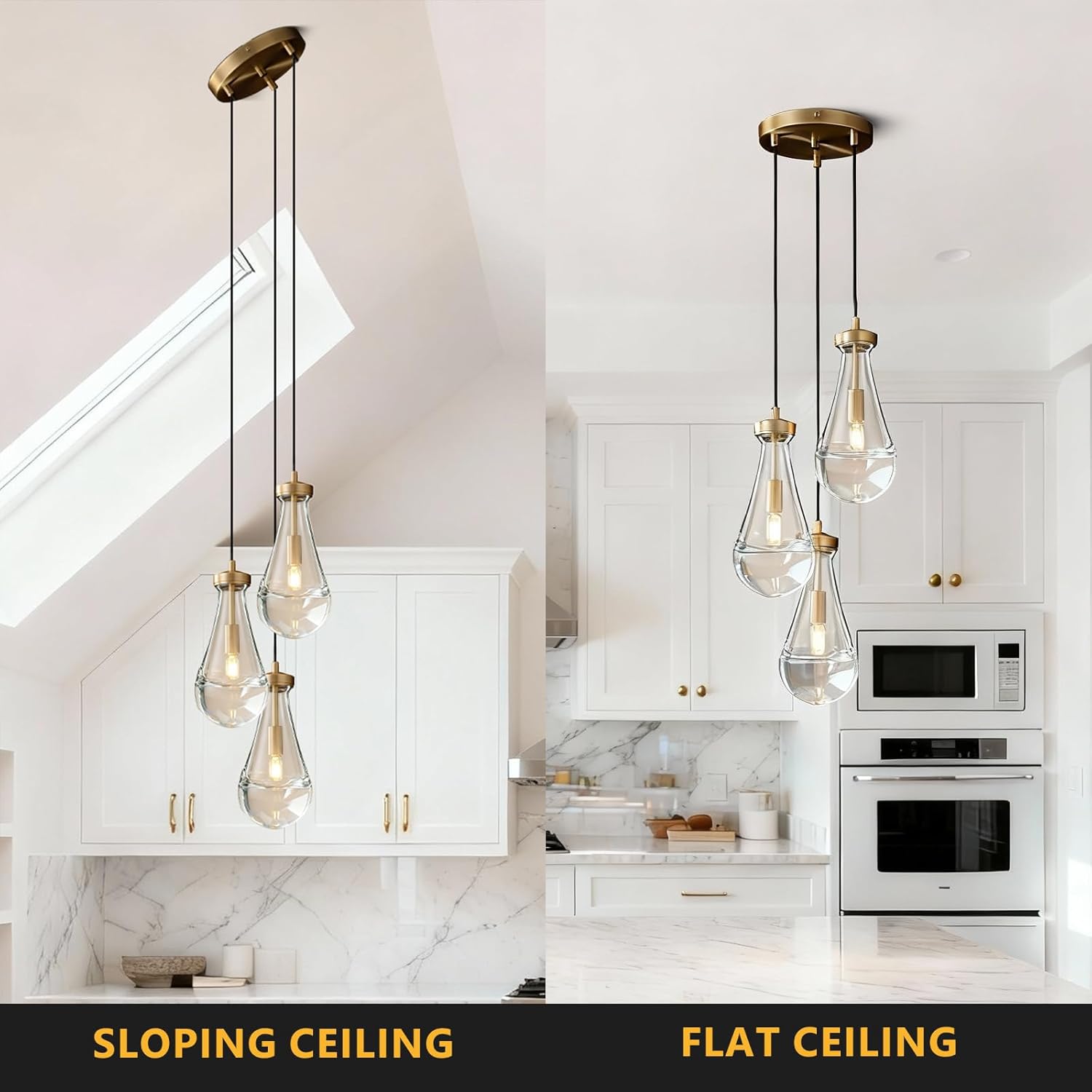 Raindrop Pendant Lights Kitchen Island 3-Light Teardrop Pendant Lights Brass Gold Pendant Light With Adjustable Suspension Cord for Dining Room,Bathroom,Bedroom Porch Corridor,Bulb Included