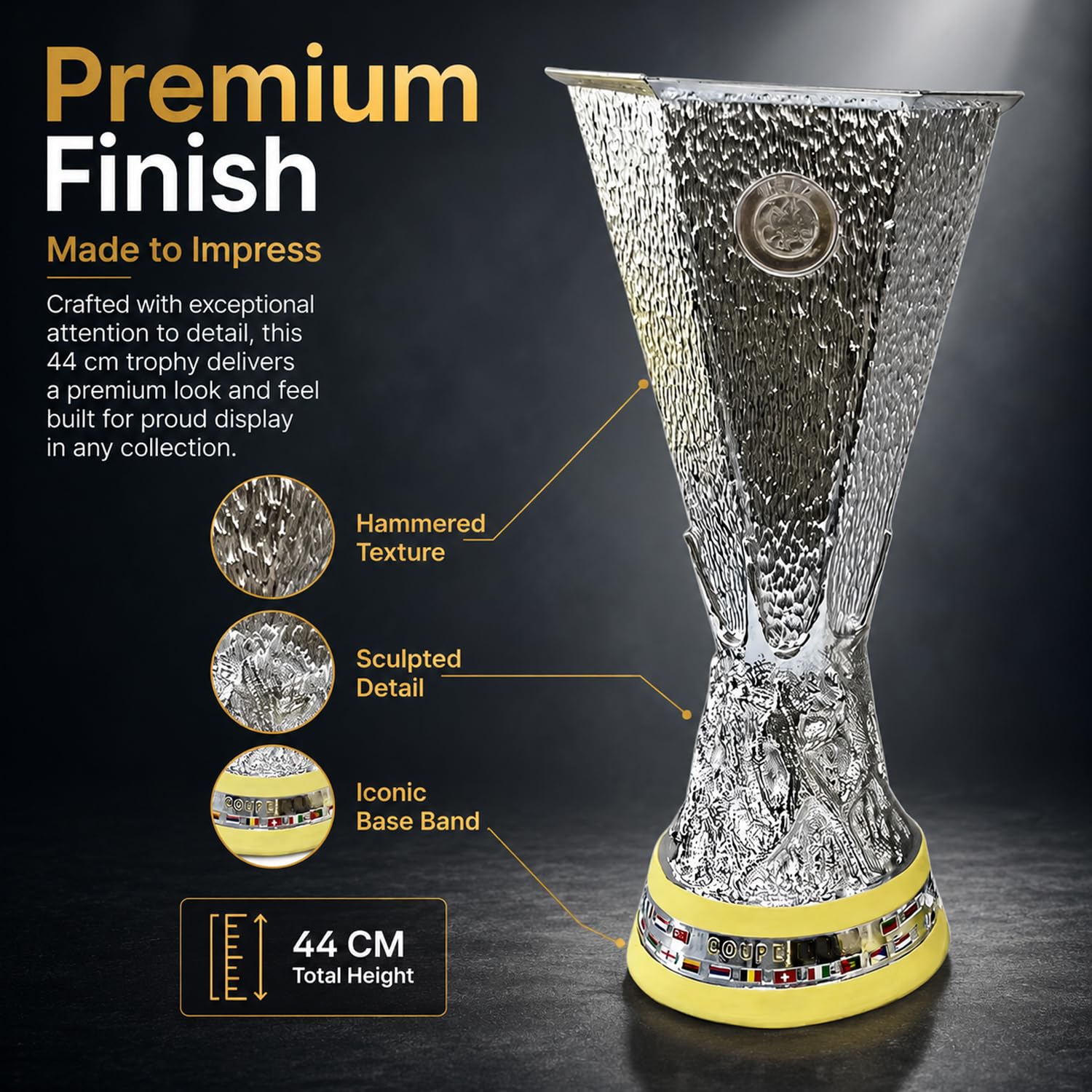 Europäische Fußball Liga Trophäe Replik, Champions Soccer Cup, Fußball Fan Geschenk, Schreibtisch Deko für Club, Home Office, Regal, Fanraum, Bar,32cm | 3 Größe Silberharz Liga Champions Pokal, Fanartikel Geschenk, Sammler, Souvenir, Büro, Regal, Fanraum