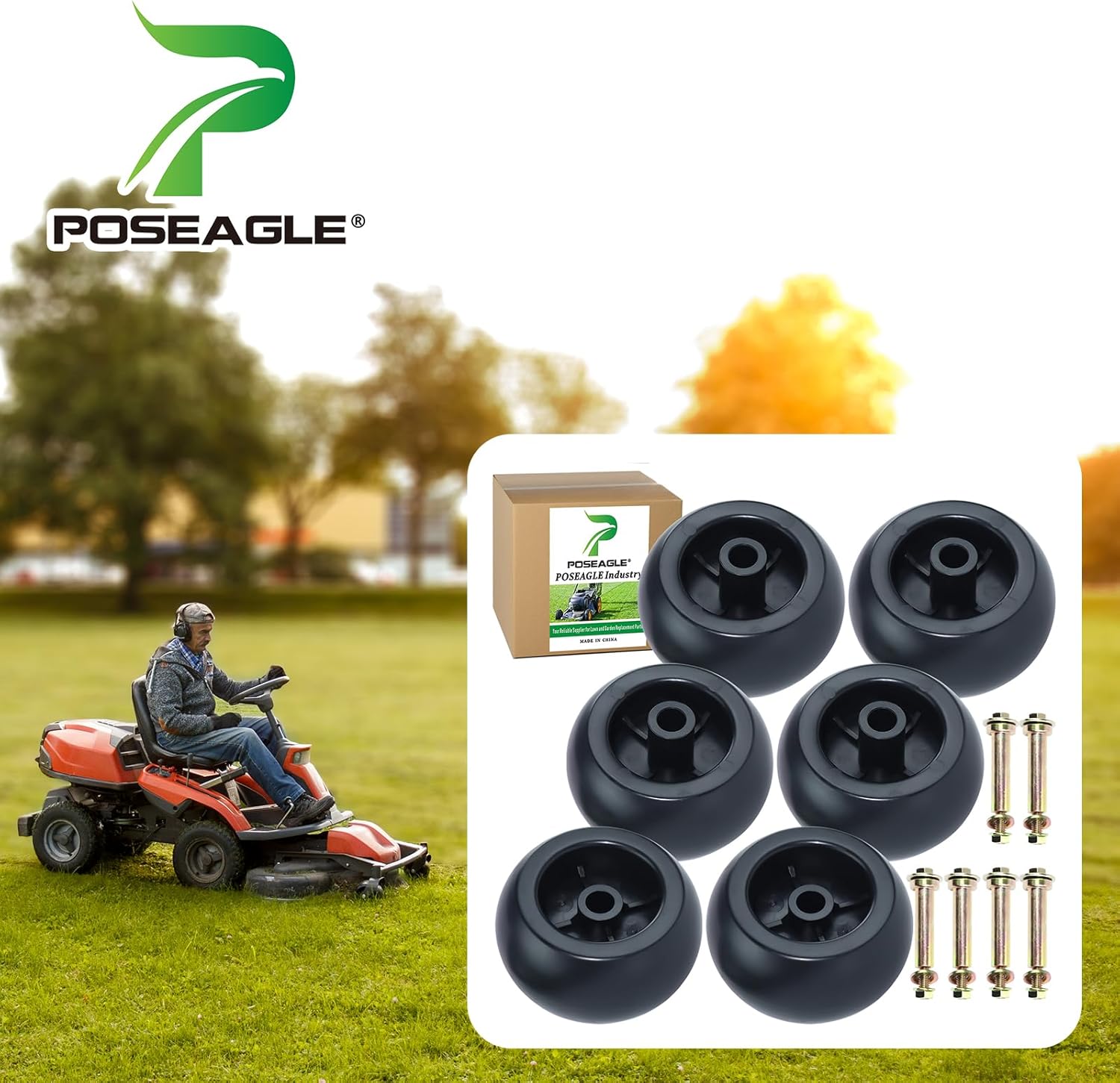 6 Pack 116-9981 Deck Wheels Replace 103-3168, 103-4051, 103-5364, 103-7263, 103-7363, 109-2098, 109-9011 for eXmark Lazer Z E-Series, Lazer Z S-Series, Pioneer S-Series Mowers