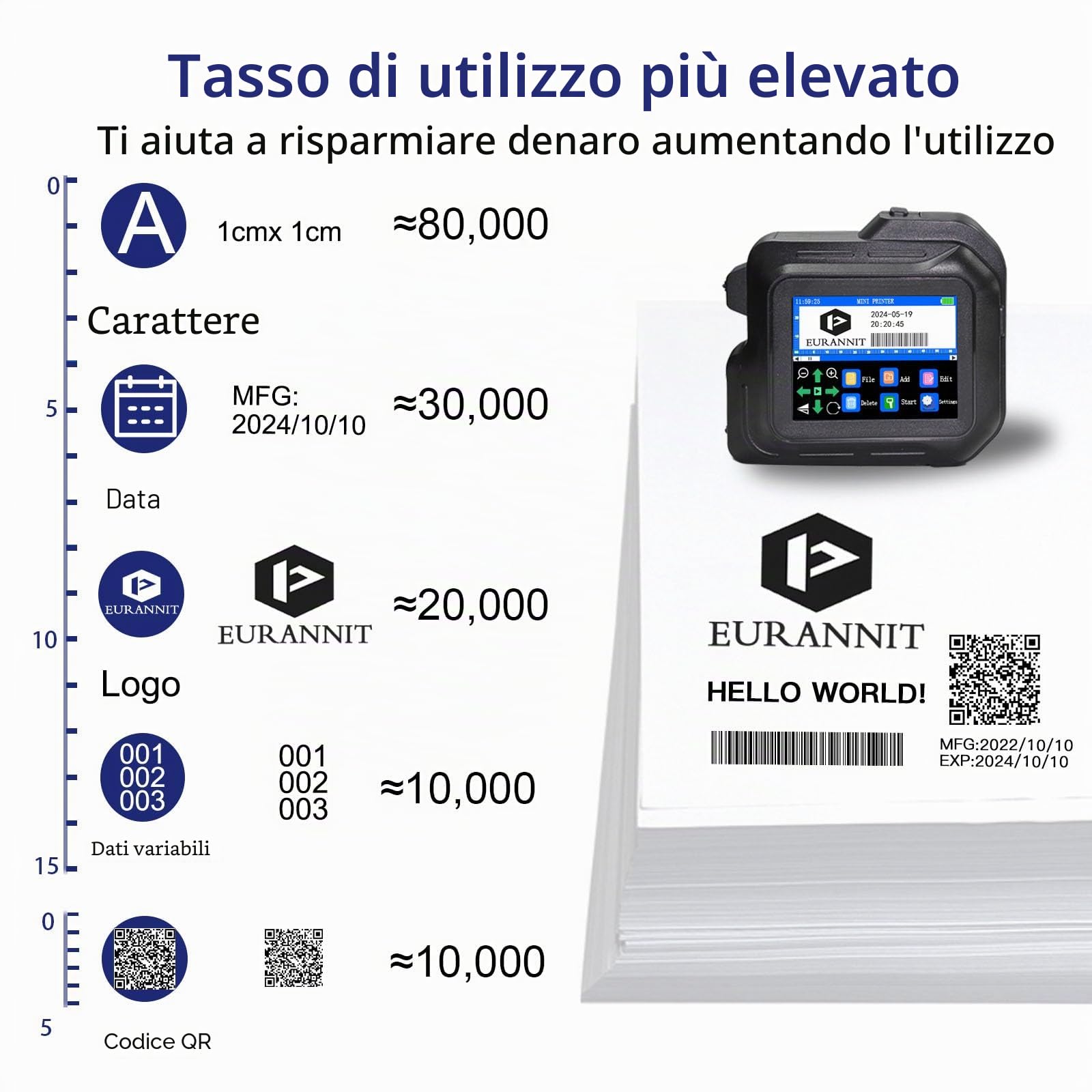 Mini stampante a getto d'inchiostro E98, stampante a getto d'inchiostro portatile con ugello da 12.7mm e touch screen 2.8" per testo codice di lotto logo data Stampa su qualsiasi superficie