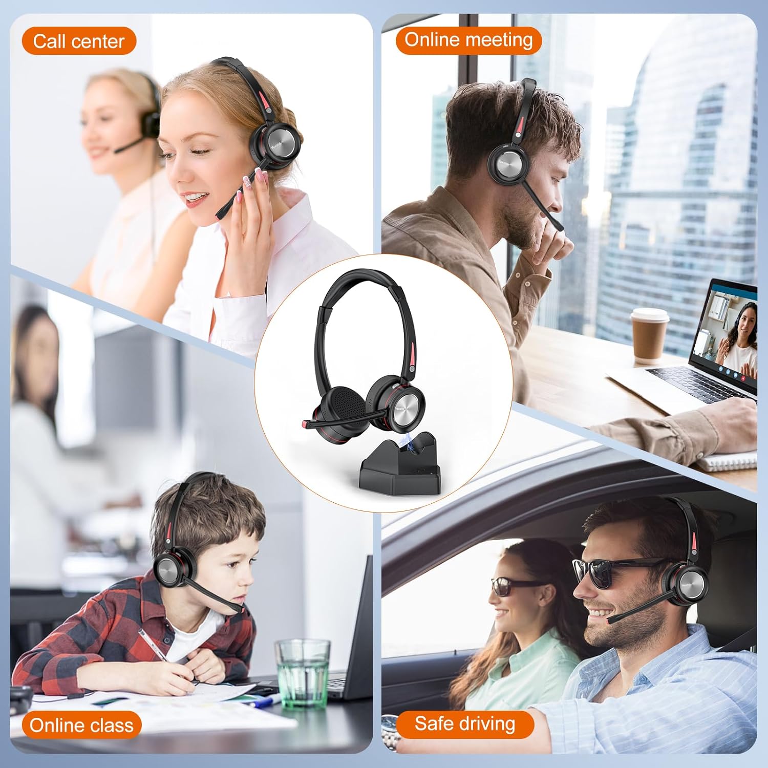 Wireless Bluetooth Headset with Mic for PC & Work - Office Headset Noise Cancelling, 40H Talk Time, USB Dongle, Compatible with Teams/Zoom/3CX-Y890BTD Black