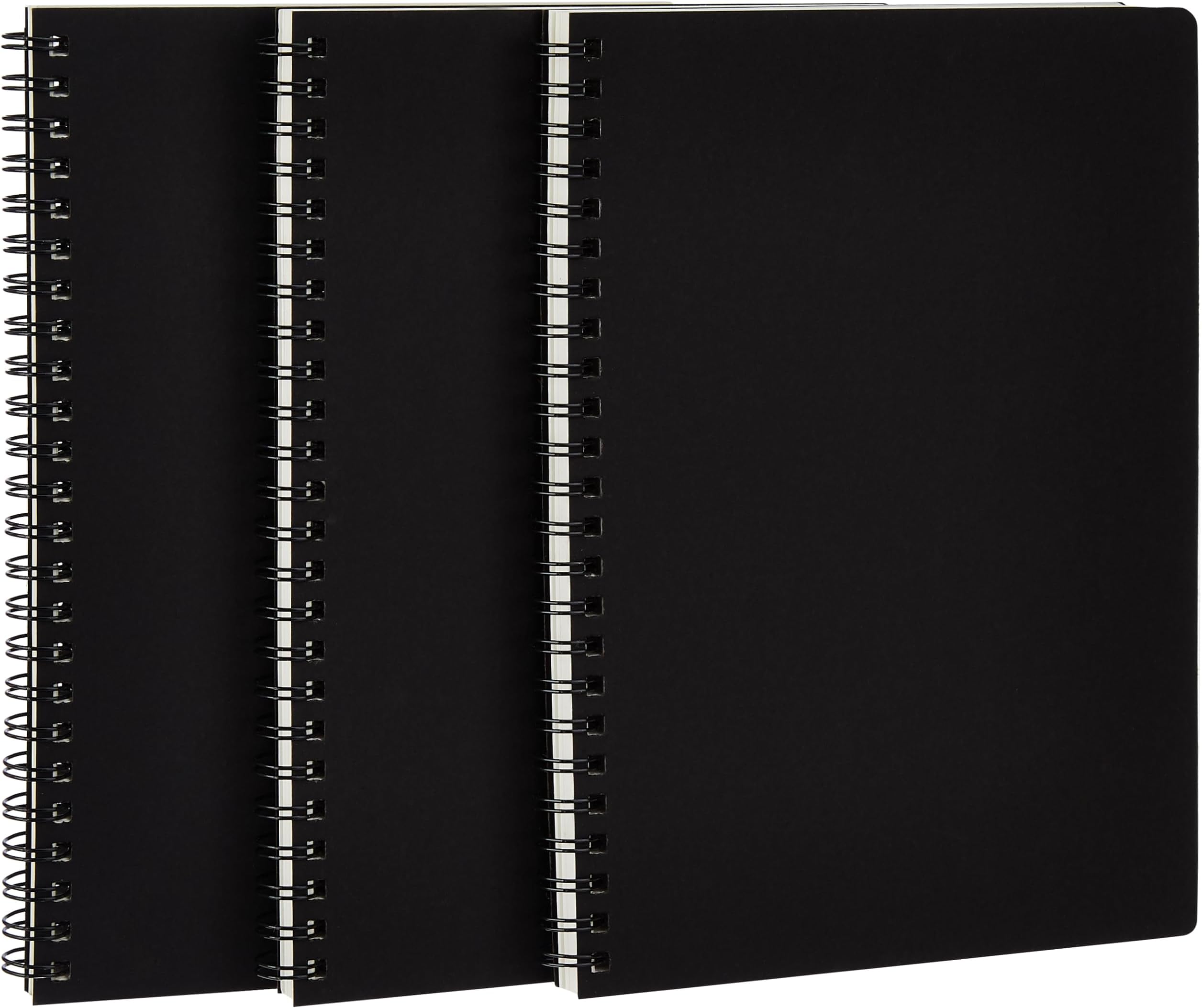 amazon basics College Spiral Notebook, 120 Pages, A5, Size 5.5 x 8.2 Inches, Blank | Travel Writing, Journal, Notepad, Sketchbook | For Students, Office | Subject Diary | Pack Of 3 (Black Cover)