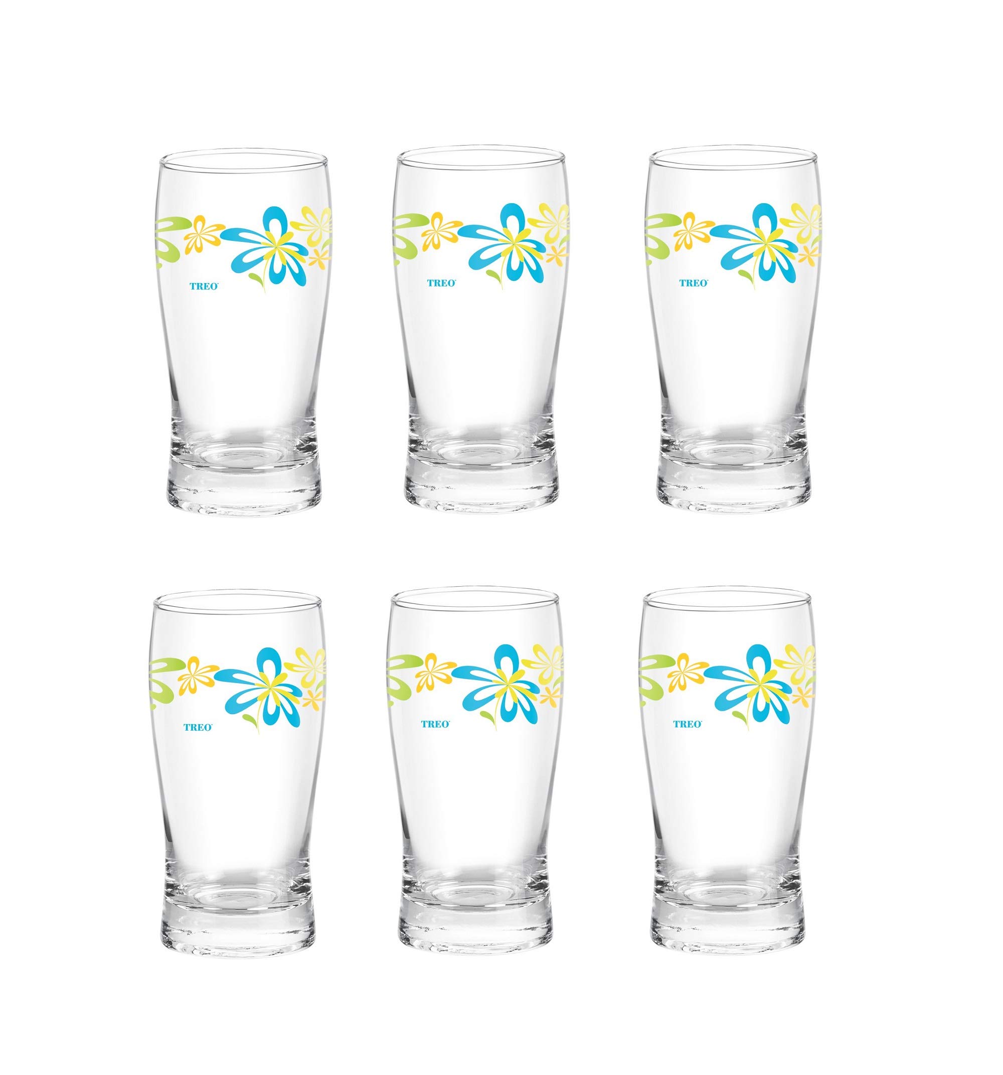 Treo D Ziner Rose Bell Glass Set of 6, 250 ml, Multicolour Floral