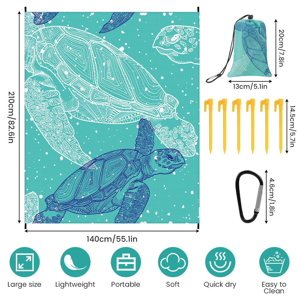 Ainiv Beach Blanket, Large Beach Mat 140 x 210 cm (2-3 People) Foldable, Picnic Blankets Sandproof Waterproof, Beach Accessories Outdoor Blankets with 6 Fixed Nails for Beach, Camping, Hiking, Picnic - Image 2
