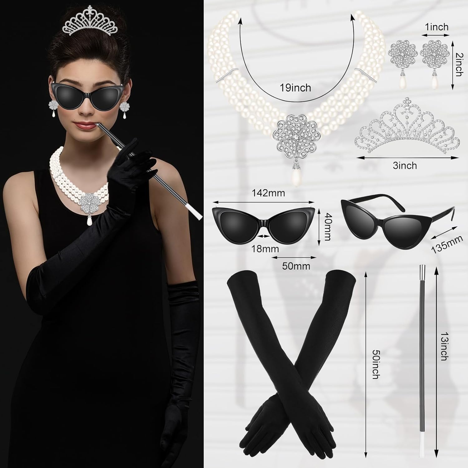 BBTO 6 Pieces 1920s Flapper Accessories Set for Women 20s Party Costume with Pearl Dangle Pendant Necklace Earrings - Image 5