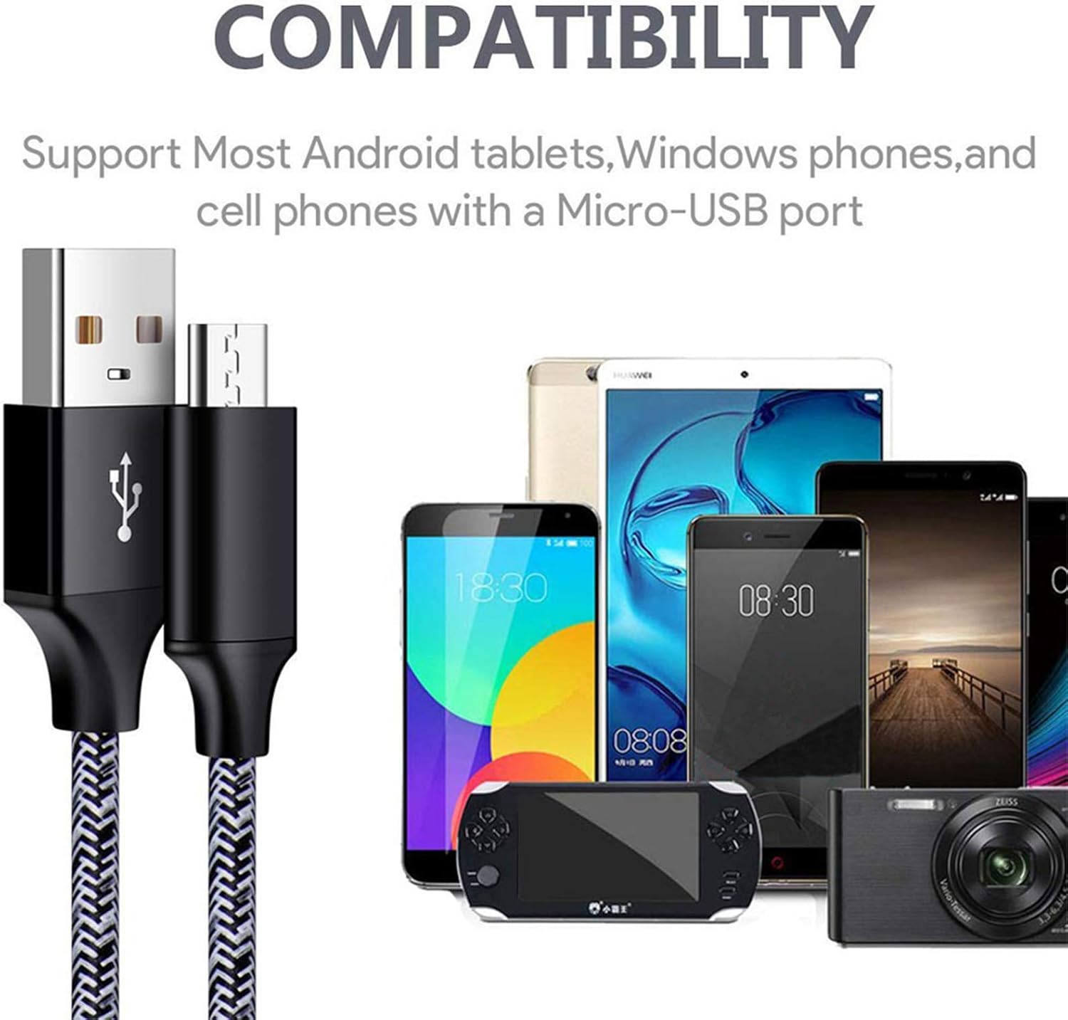 Micro USB Cable, 2-Pack 6FT Phone Charger Power Cords Android Long Fast Charging Cables Compatible with Samsung Galaxy J7 S6 S7 Edge J3, Note 3 4 5, Tablet S2 S4, LG Stylo 2/3 Plus V10 K20 K30 : Electronics